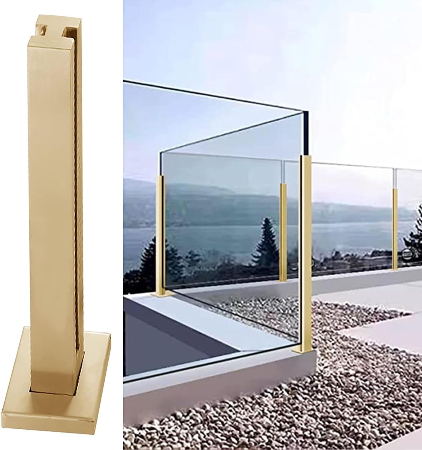 Poteau de balustrade en verre carré doré pour terrasse et escalier