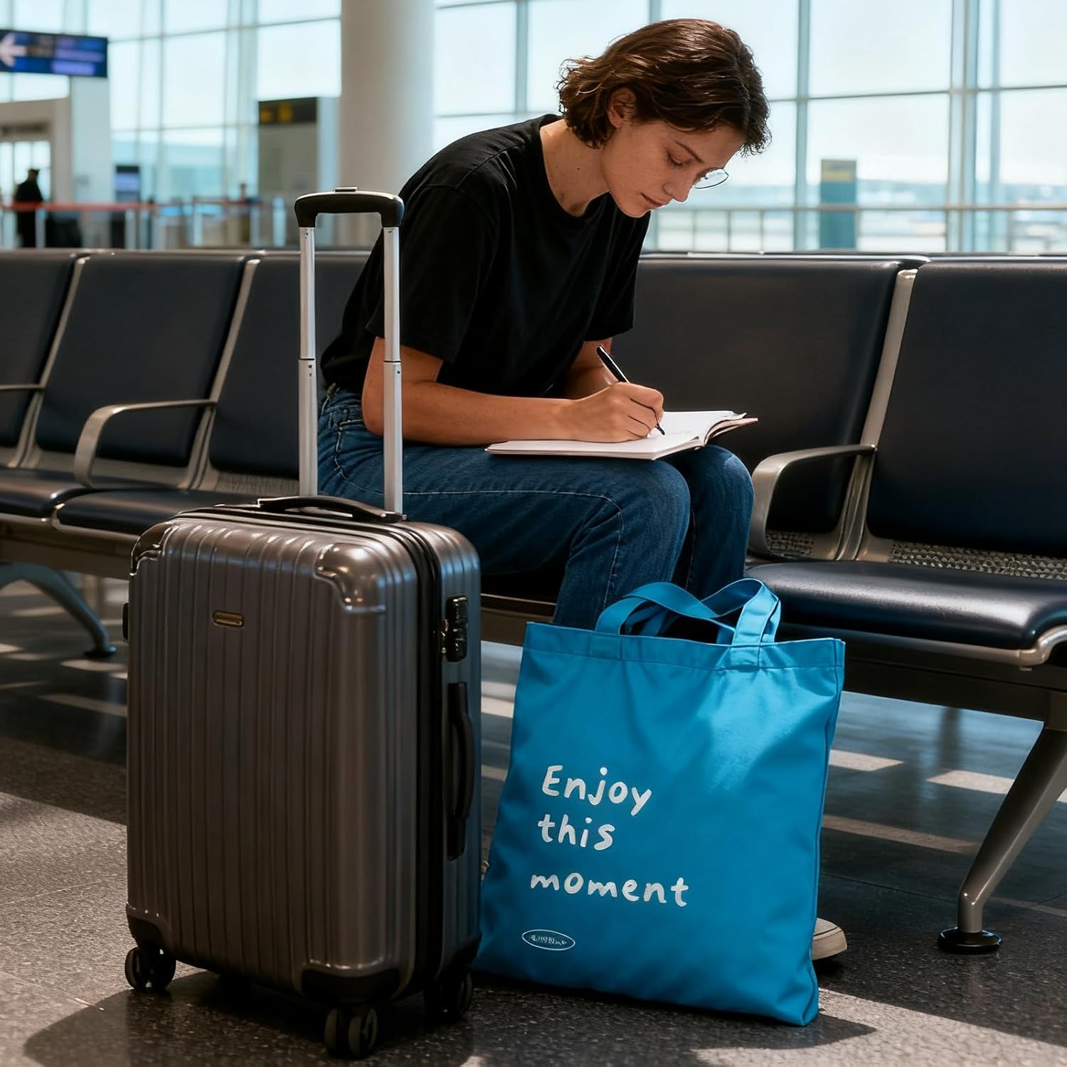 Baby Light Blue Canvas Tote Bags16"X14",100%Cotton Fabric Reusable Grocery Bag with Inner Safety Pocket & Long Handles, Large Capacity Cute Summer Beach Tote Bags for Women,Shoulder Cloth Shopping Bag | Blue Canvas Tote Bag, 100%cotton, Safety Pocket, Long Handles, Summer Beach Tote - Image 6