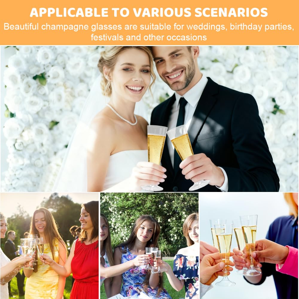 50 Pz Bicchieri da Champagne in Plastica Riutilizzabili, Calici Champagne Trasparenti da 150 ml, Bicchieri da Cocktail con Steli Rimovibili per Feste, Matrimoni e Natale