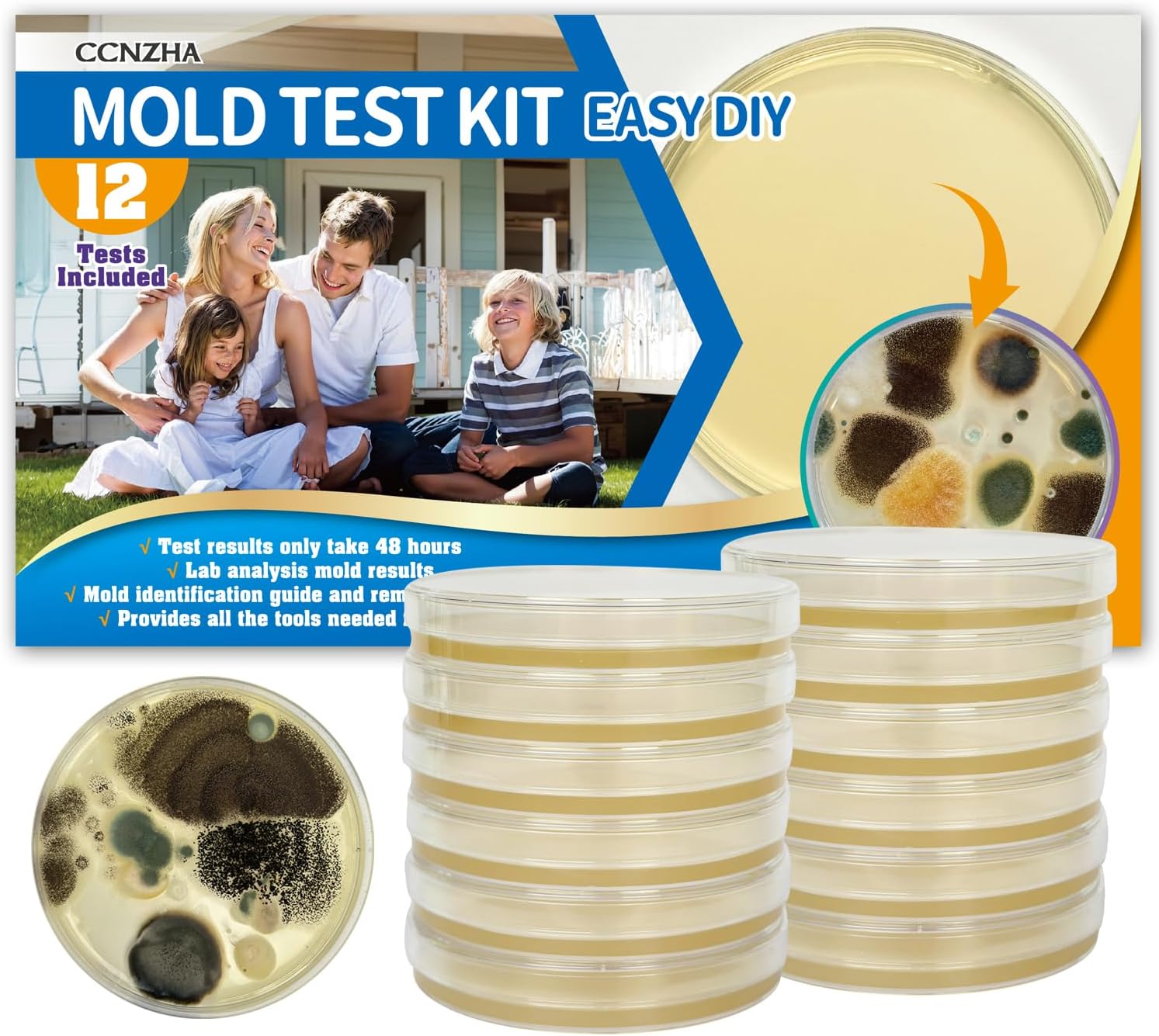 Mold Test Kit for Home -DIY Mold Testing Kit with 12 Individual Tests-Black Mold Detector-Indoor Air Quality Tester-Mold Identification Guide-Free Lab Analysis-Fast and Reliable Mold Detector at Home