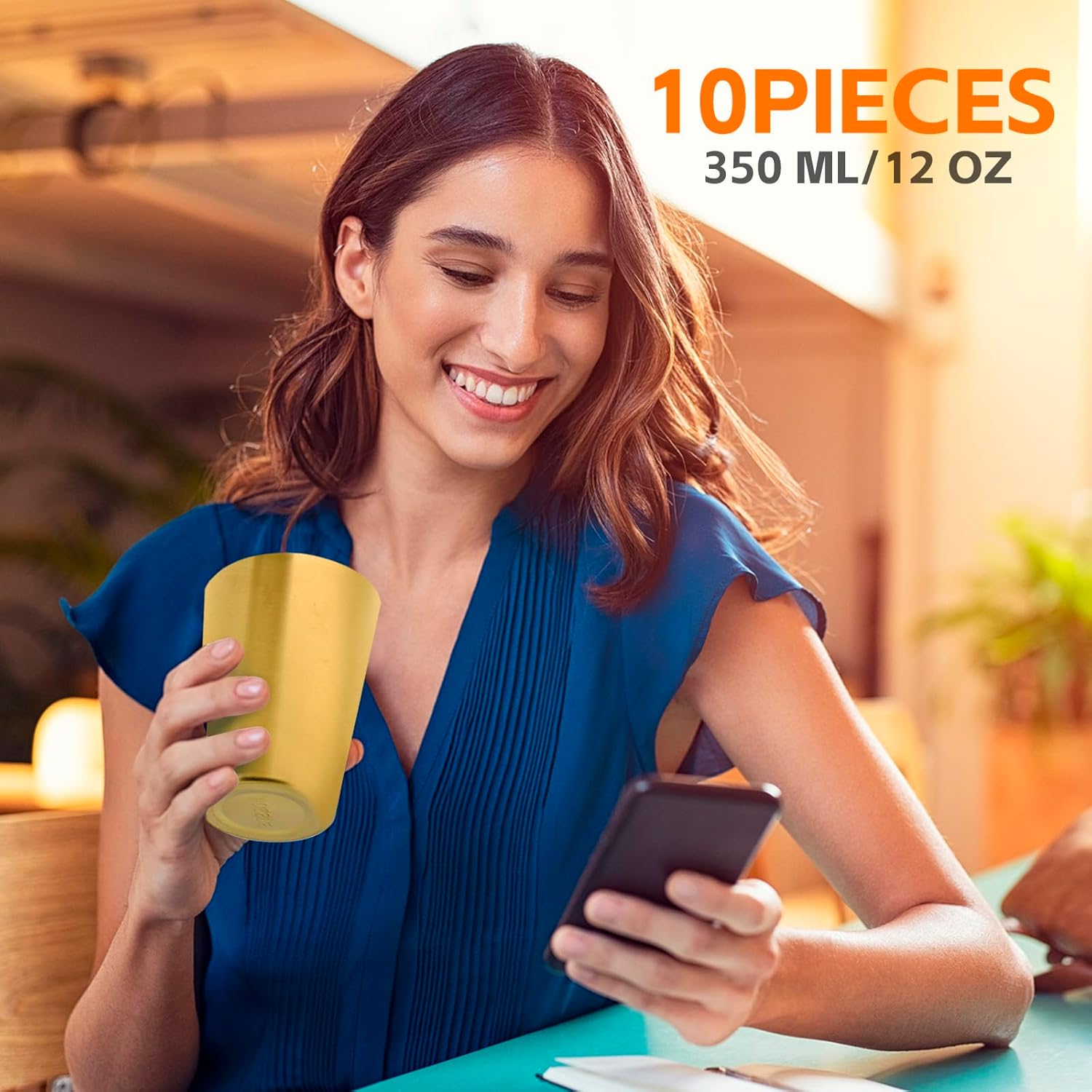 10 Pack 12 oz Stainless Steel Insulated Cup, Double Wall Vacuum Small Metal Cup, Reusable Camping Cups Unbreakable Indoor Outdoor for Party, Home, Office, BBQ, Gold - Image 5