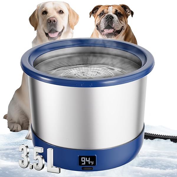 Twinsing 3.5L Heated Water Bowl, Stainless Steel Heated Dog Bowl with Digital Display and Adjustable Temperature, Heated Outdoor Pet Water Bowl Provides Warm Water for Dogs