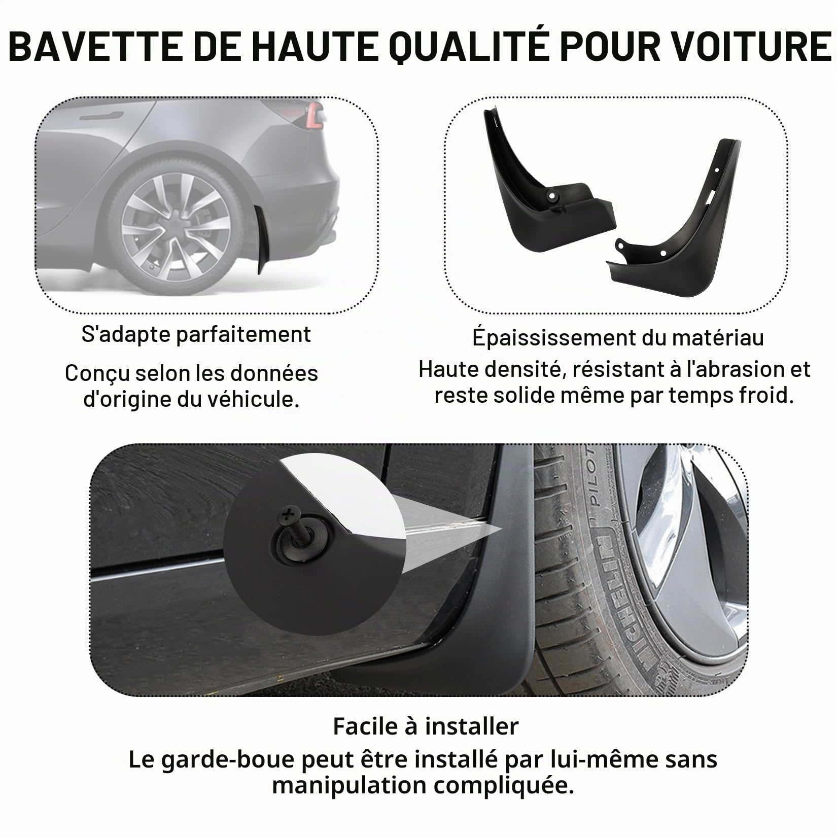 PSLER pour Tesla Model 3 2016-2023 Bavettes Anti-éclaboussures Ailes Aucun Perçage Nécessaire Voiture pour Tesla Model 3 Accessoires(4 pièces)