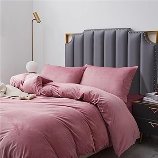 Crystal Velvet Queen Duvet Cover Set Blush Pink, Soft Warm Flannel Comfo...