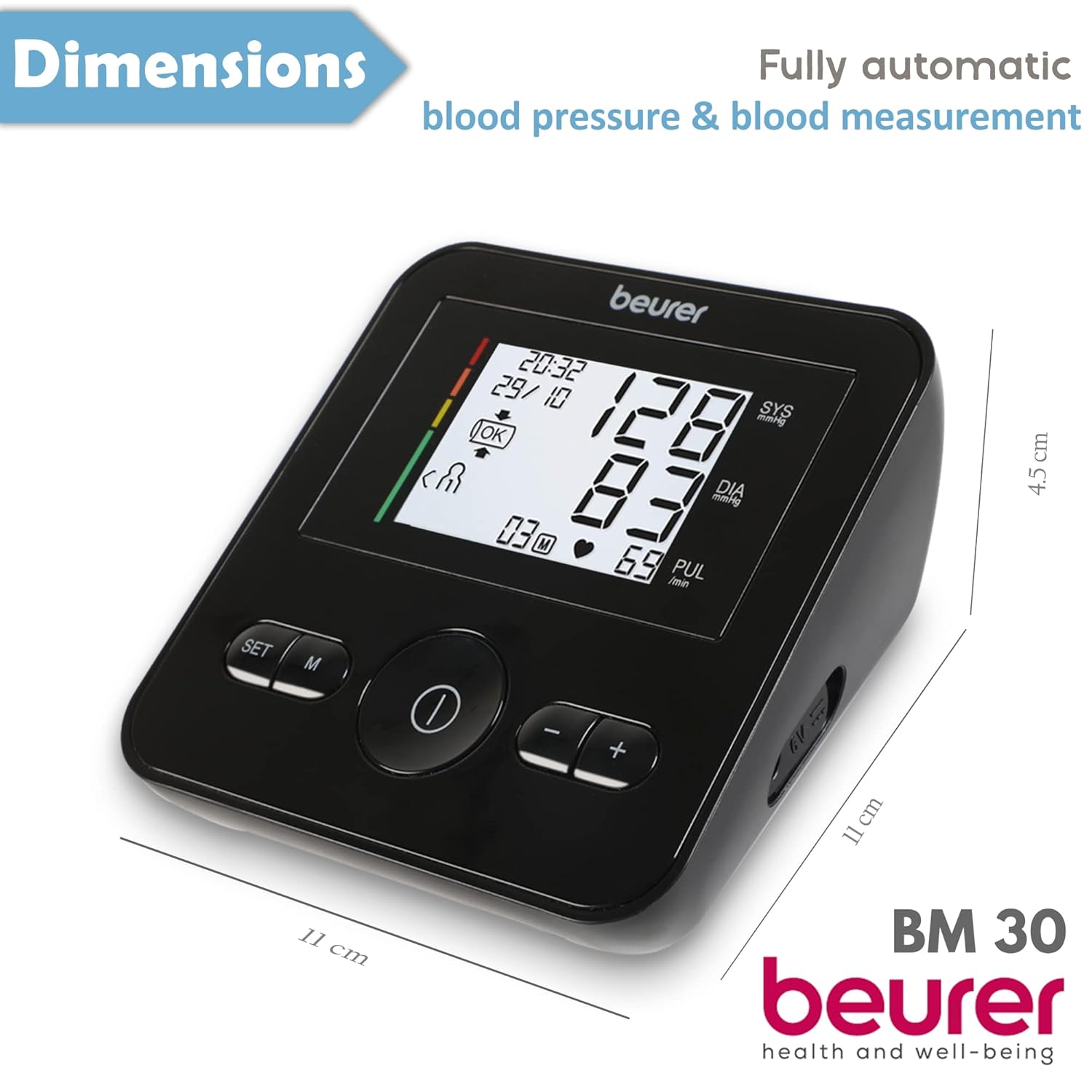 Beurer BM30 Fully Automatic Arm Blood Pressure Monitor (Black)/Advance Measurement Technology/Large Display/Adjustable Cuff/Risk Indicator Beurer BM30 Fully Automatic Arm Blood Pressure Monitor (Black)/Advance Measurement Technology/Large Display/Adjustable Cuff/Risk Indicator