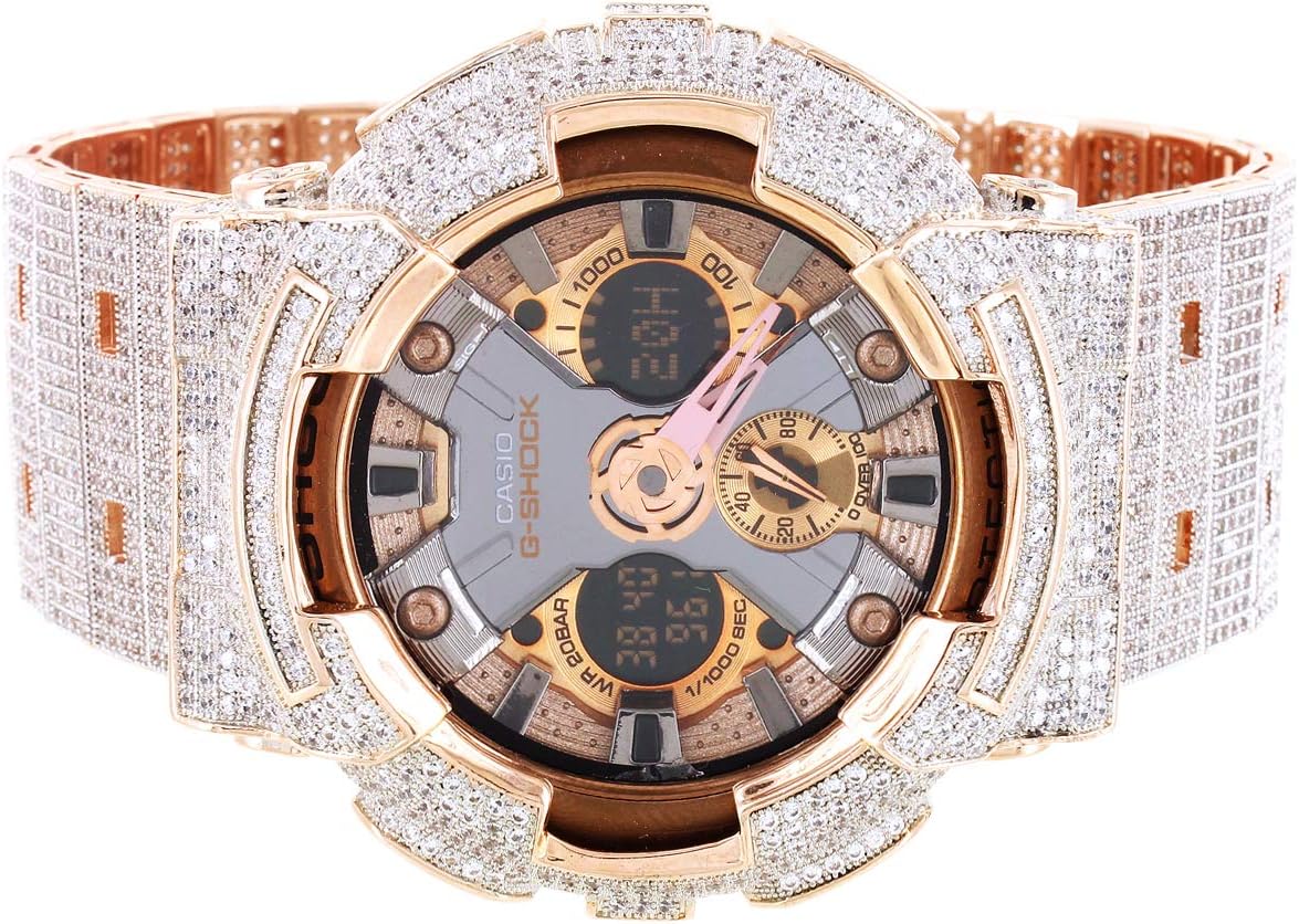 Mens GA200GD Rose Gold Custom G Shock Bling Band Bezel Wrist Watch