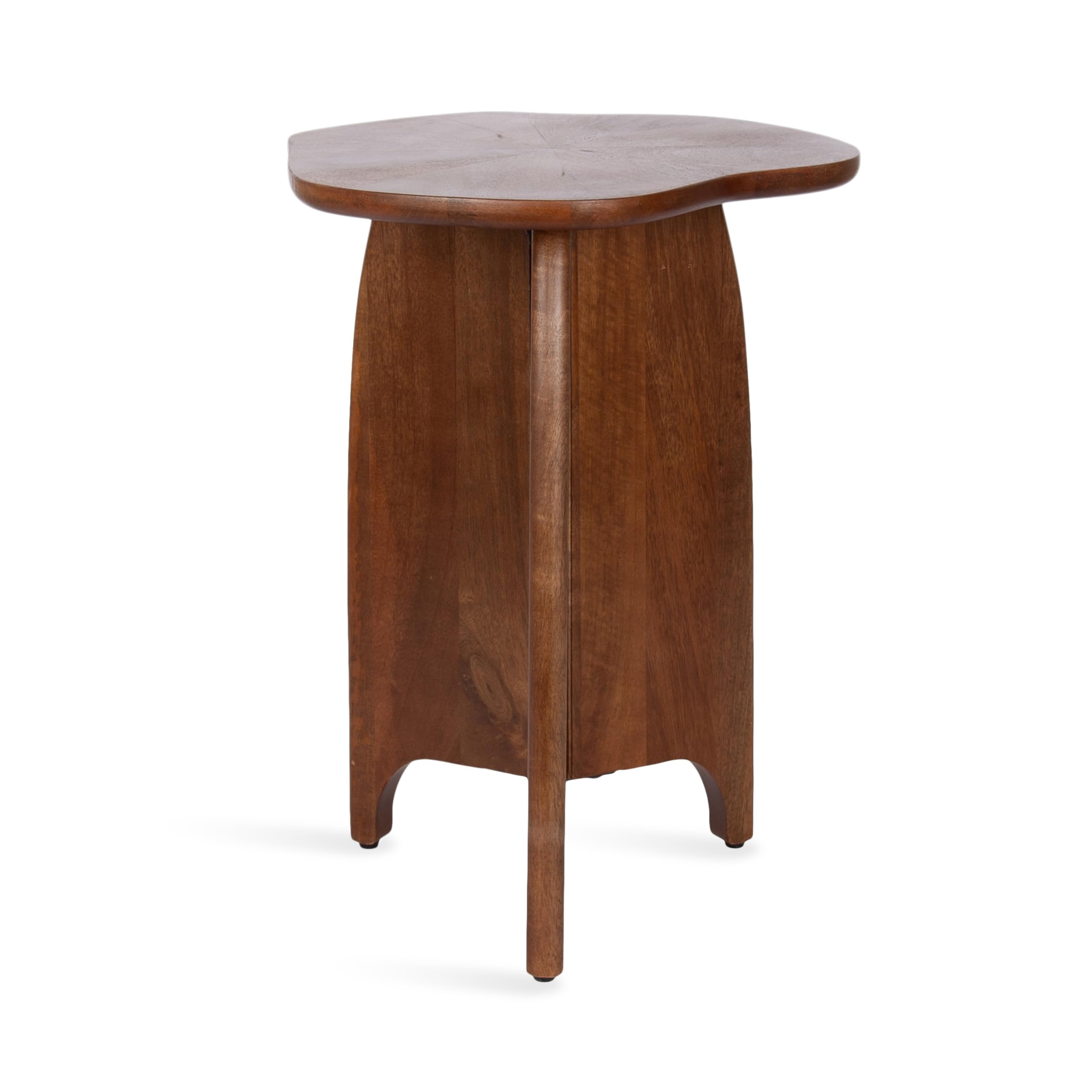 Kate and Laurel Kanna Modern Wavy Pieced Mango Wood Round Side Table, 16 x 16 x 21, Walnut Brown, Mid-Century Scalloped Wooden End Table for Bedroom