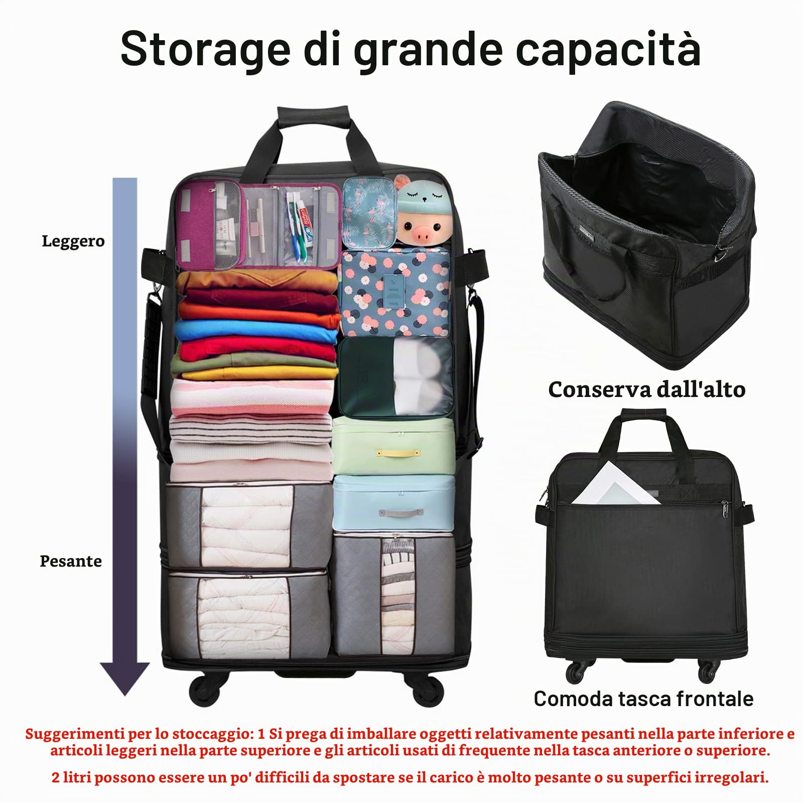 Hanke, Valigia con ruote espandibile, pieghevole, borsa da viaggio pieghevole per uomini e donne valigia leggera senza manico telescopico