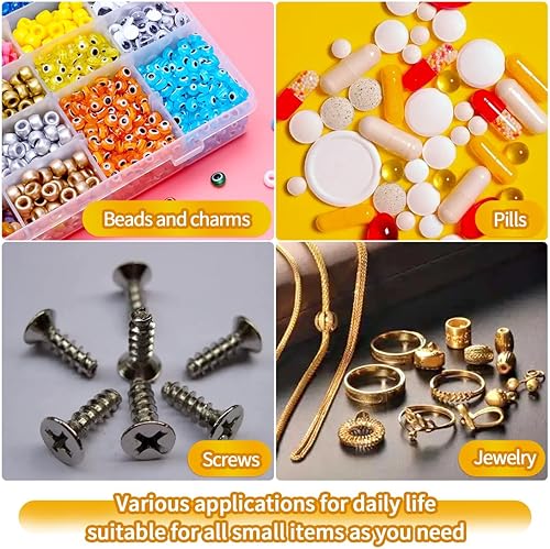 Vista 25 de IOOLEEM Caja organizadora de cuentas de plástico con 18 rejillas ajustables, caja organizadora de almacenamiento, divisores para manualidades