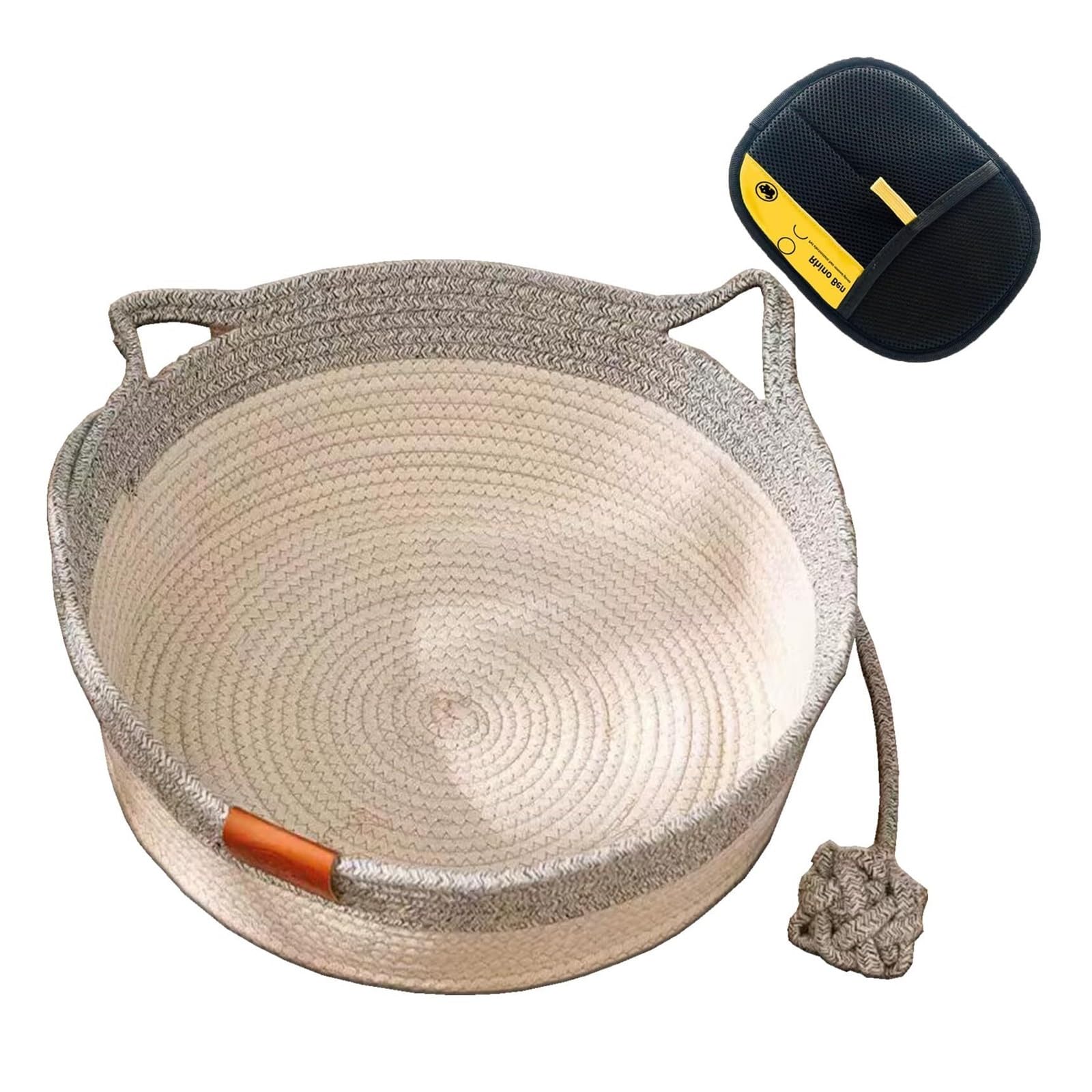 Panier pour chat en corde de coton tressé main gris - Confort chic