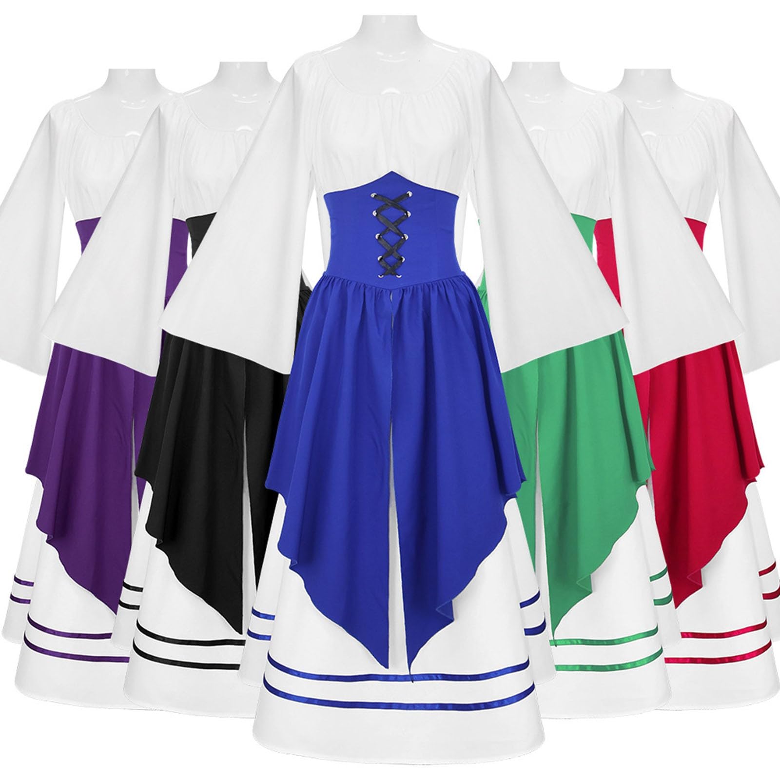 Generisch Disfraz de corsé de dos piezas para mujer, vestido renacentista con mangas trompeta, gótico, retro, para mujer, elegante, cosplay, vestido de noche para eventos y celebraciones