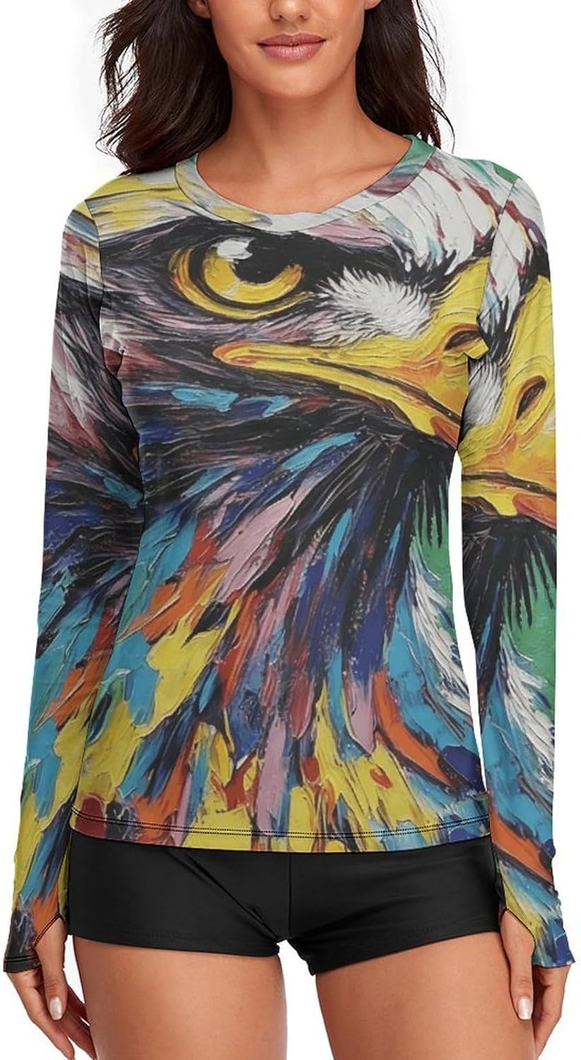 Animal Eagle Rash Guard for Women UPF 50+ UV Sun Protection | Long Sleeve Workout Top Quick Dry Athletic Hiking Shirt Moisture Wicking Swim Shirt for Running, Cycling, Swimming