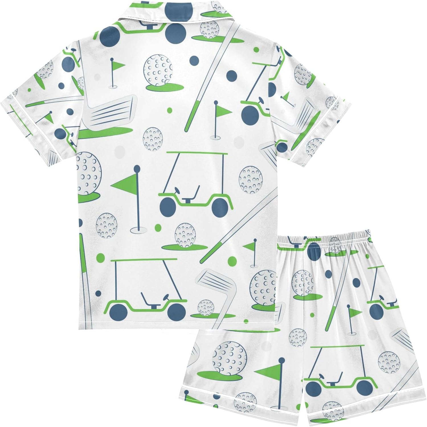Golf Sports White Silk Pajama Sets Short Sleeve Pajamas Soft Sleepwear 2 Piece Pjs Set, 9-10 Years