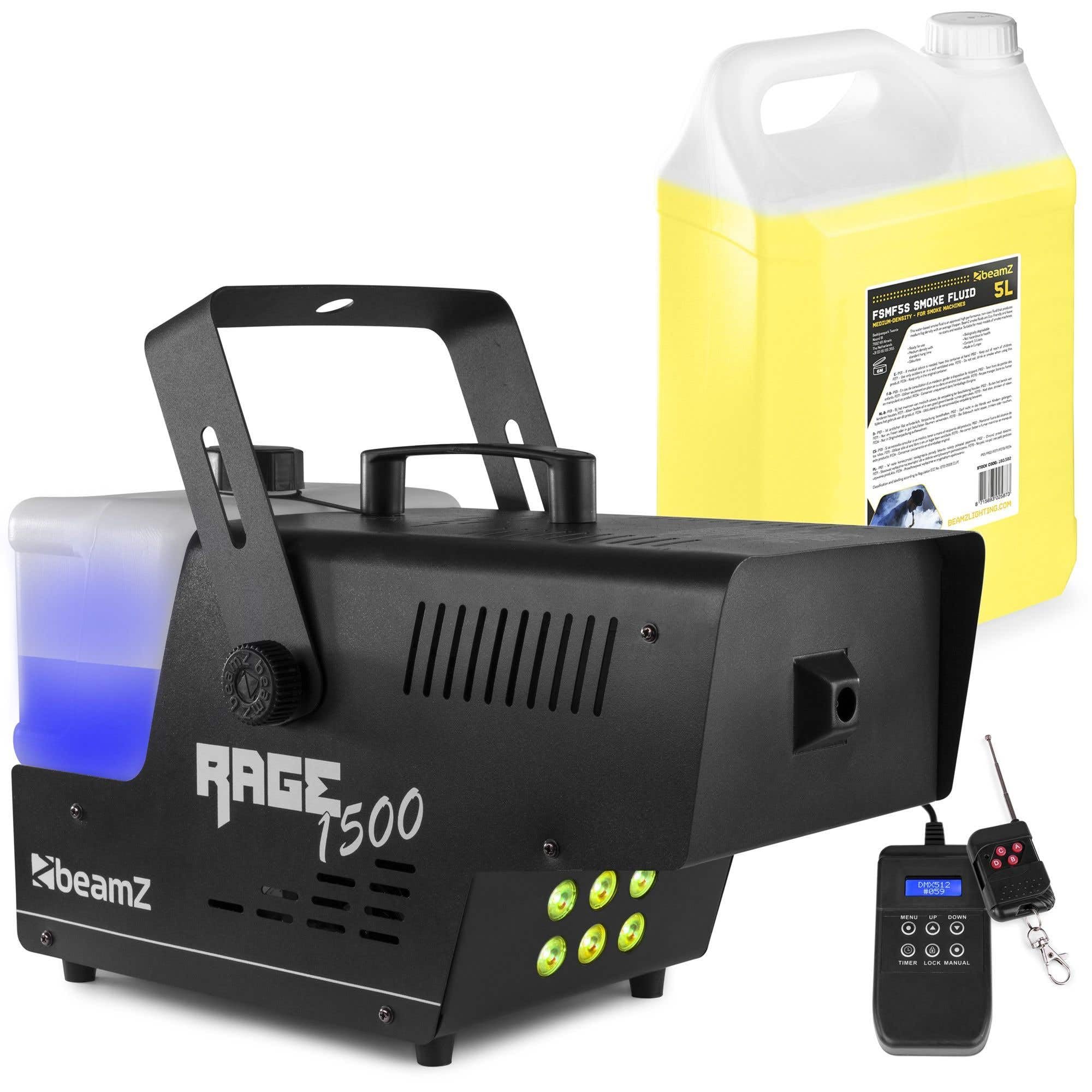 BeamZ RAGE1500LED Machine à Fumée avec 5 Litres de Liquide - Idéal pour Animer vos Soirées