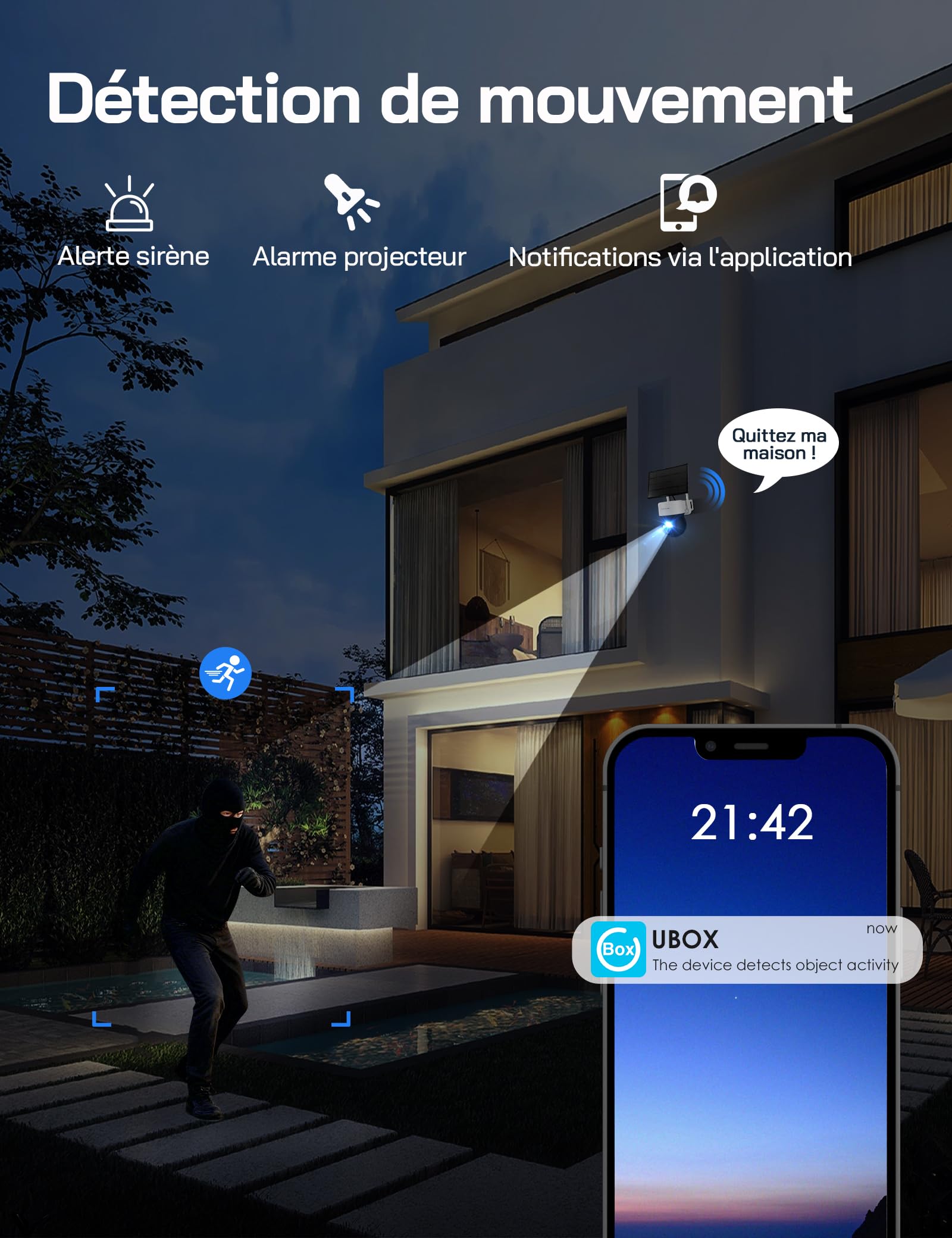 WOLFANG Camera Surveillance Exterieure sans Fil 4G avec SIM, Camera Solaire, 2K HD, Vision Nocturne, Audio Bidirectionnel, PIR, Enregistrement Local, Carte microSD 32 Go