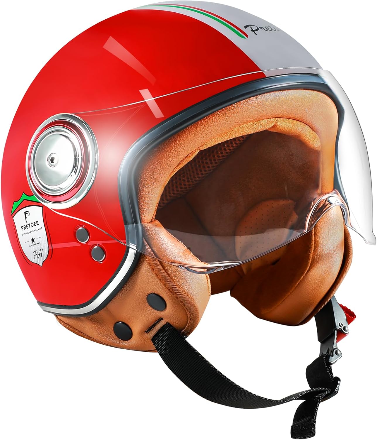 Open Face Motorcycle Helmet with Visor, Adults Retro Moped Helmets for Men Women, Vintage Half Face Motorcycle Helmet for Scooter Chopper Cruiser, DOT Approved