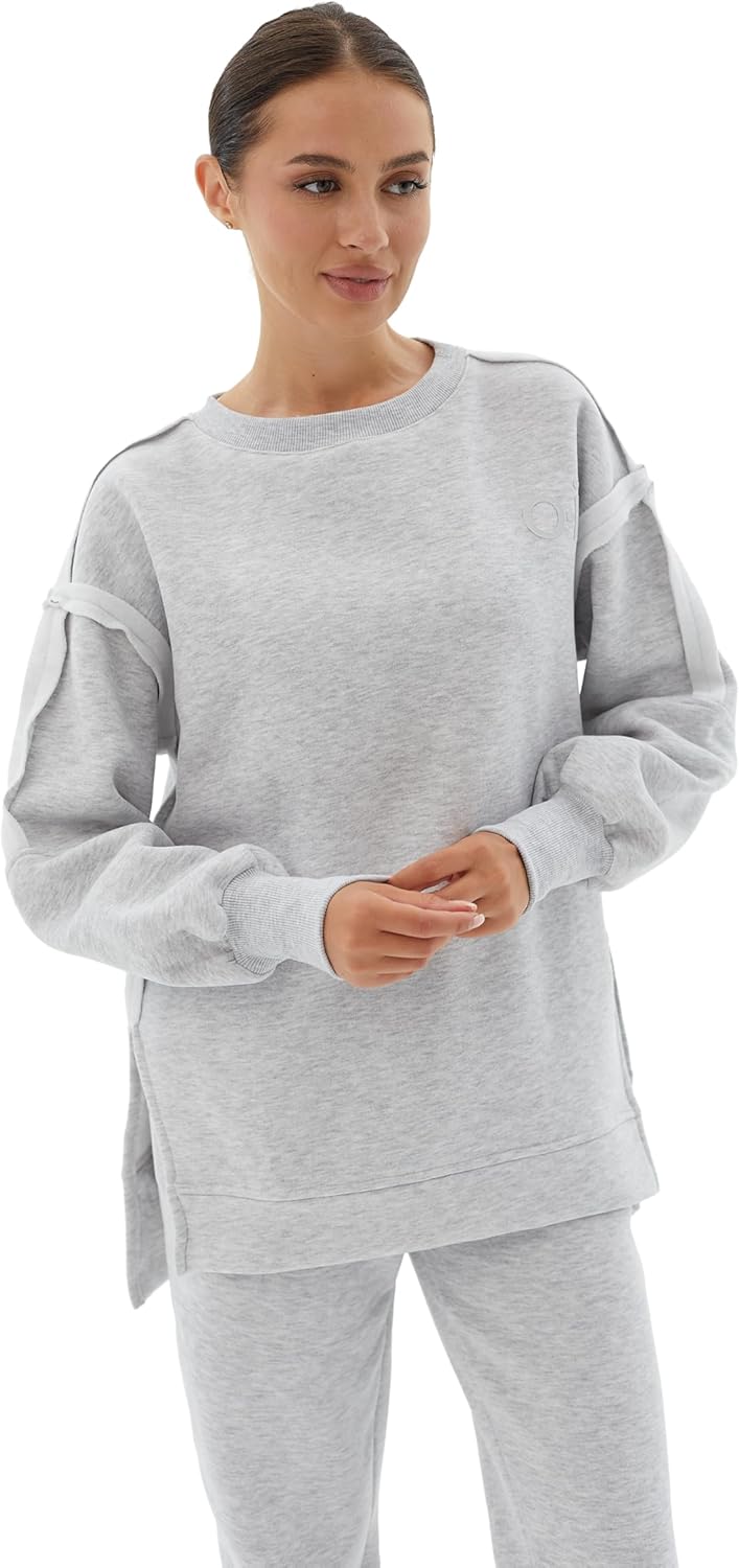 Women’s Oversized Gray Sweatshirt Loose Fit Crewneck, Long Sleeve with Side Slits Elongated Back SS25 Ukrainian Brand