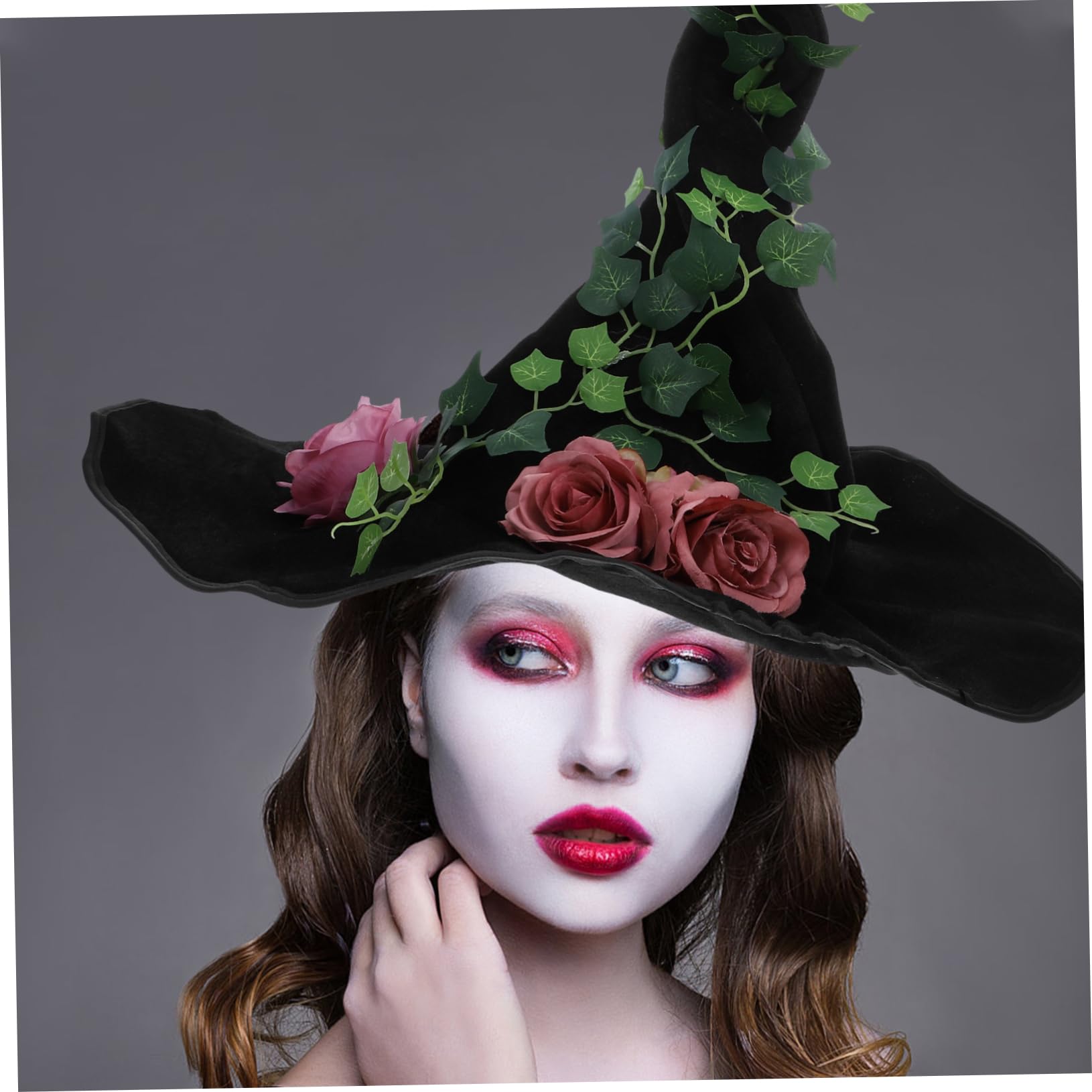 Sombrero De Bruja Negro Diseño De Rosa y Vides Para Halloween y Confortable Para Disfraces De Mujeres Fiestas y Eventos