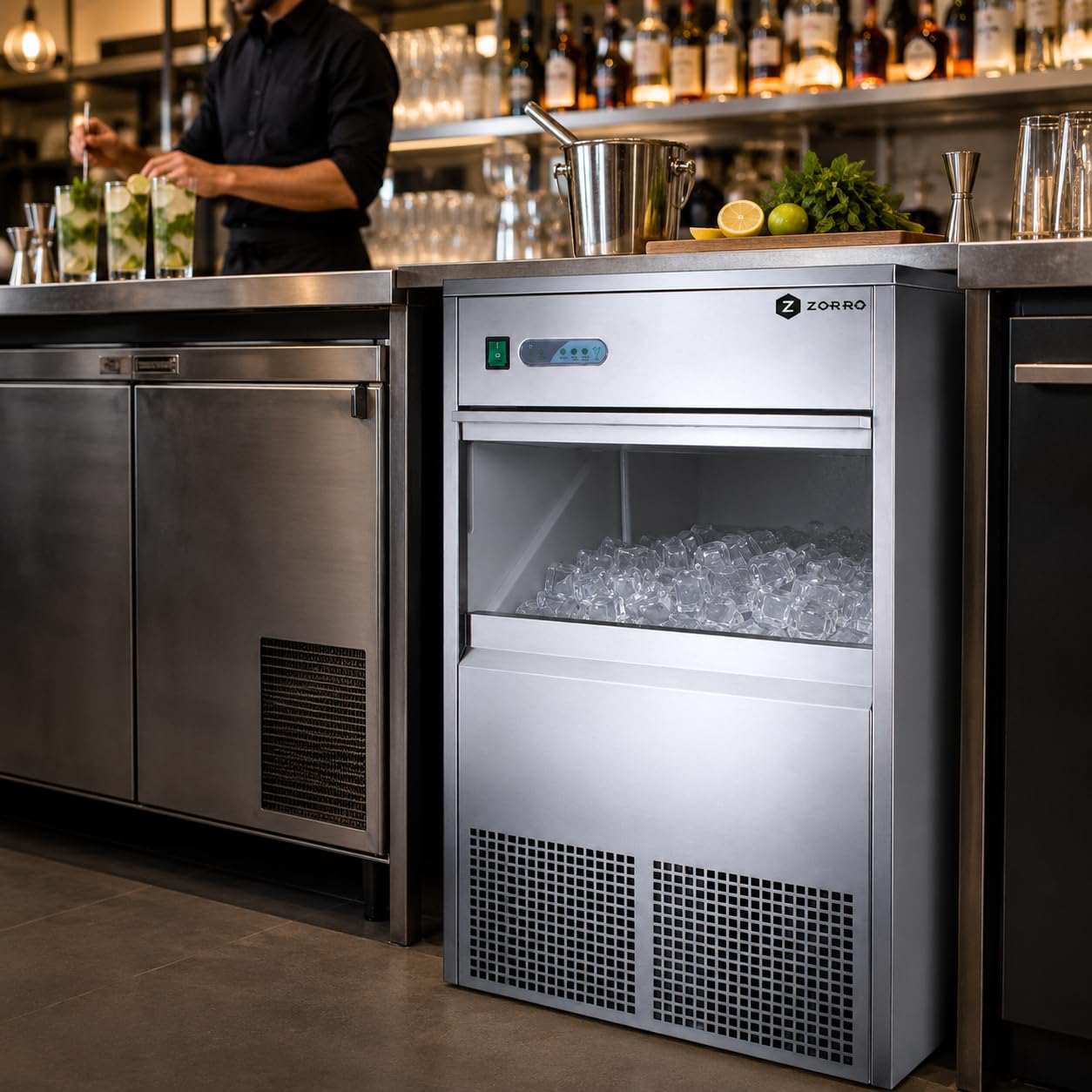 ZORRO Eiswürfelbereiter ZEB 50 ECO | 50kg/24h | Eiswürfelmaschine Gastro | Inkl. Zubehör