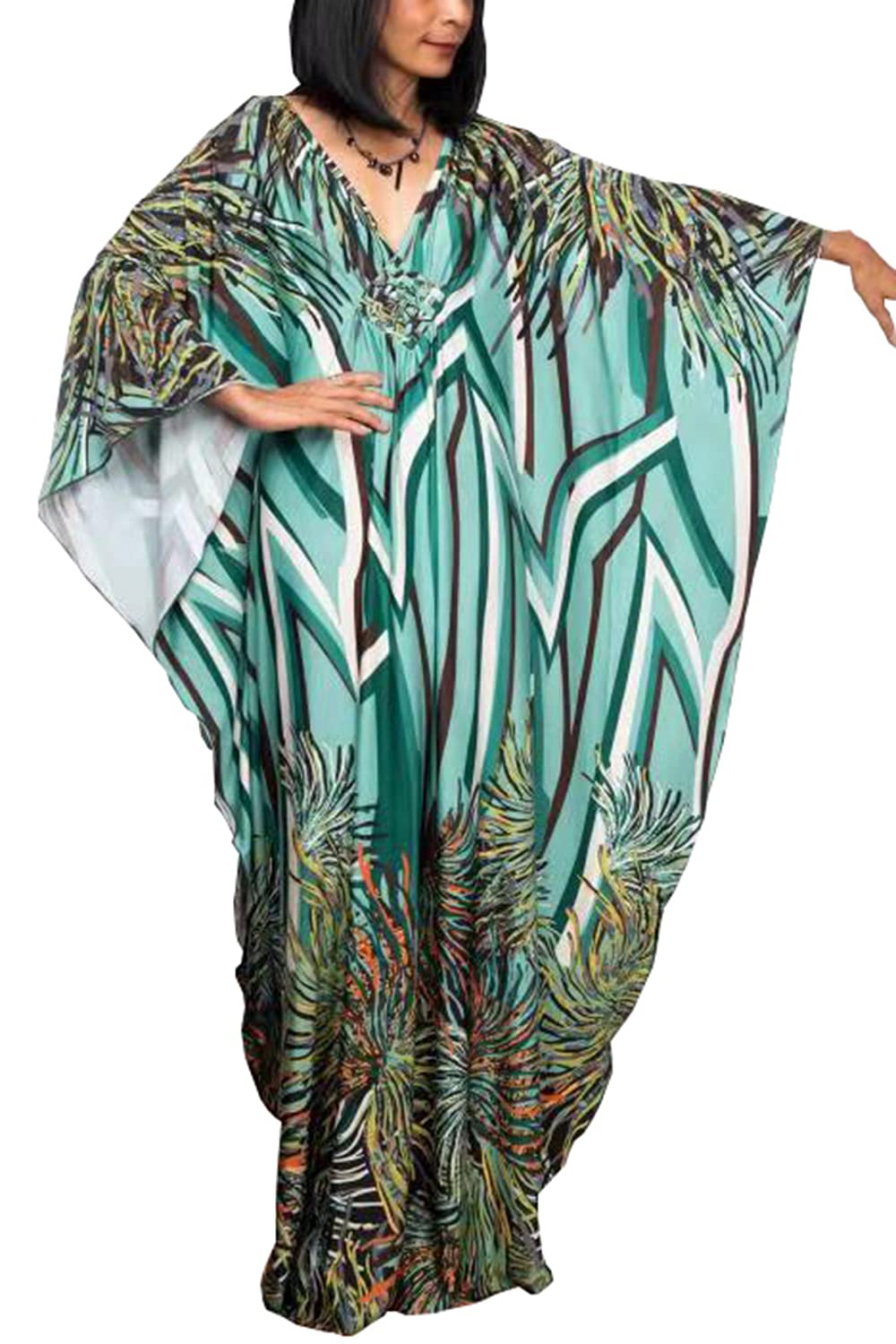 YouKD Vestido de verano floral suelto caftán boho playa bikini vestido de talla grande para mujer