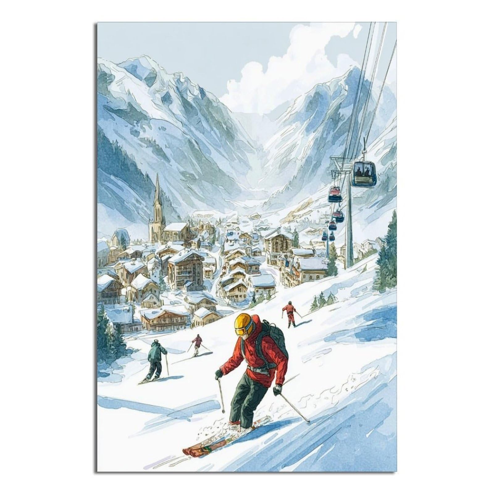 CFXNGA Val D'Isère France Ski Poster 24x36inch(60x90cm) Vintage Watercolor Canvas Art