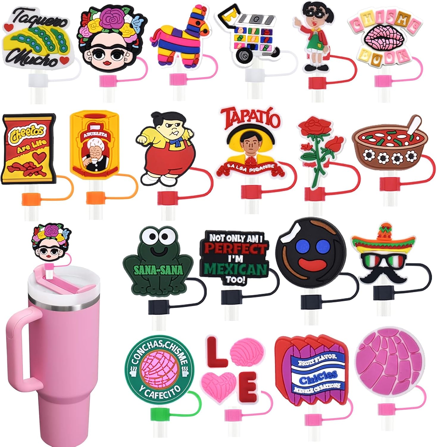 20 Pack Mexico Straw Covers Cap for Tumblers, 10mm Cute Dust-Proof Straw Topper for Water Bottles Stanley Cups Accessories Gifts For Women Party Favors