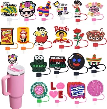 20 Pack Mexico Straw Covers Cap for Tumblers, 10mm Cute Dust-Proof Straw Topper for Water Bottles Stanley Cups Accessories Gifts For Women Party Favors