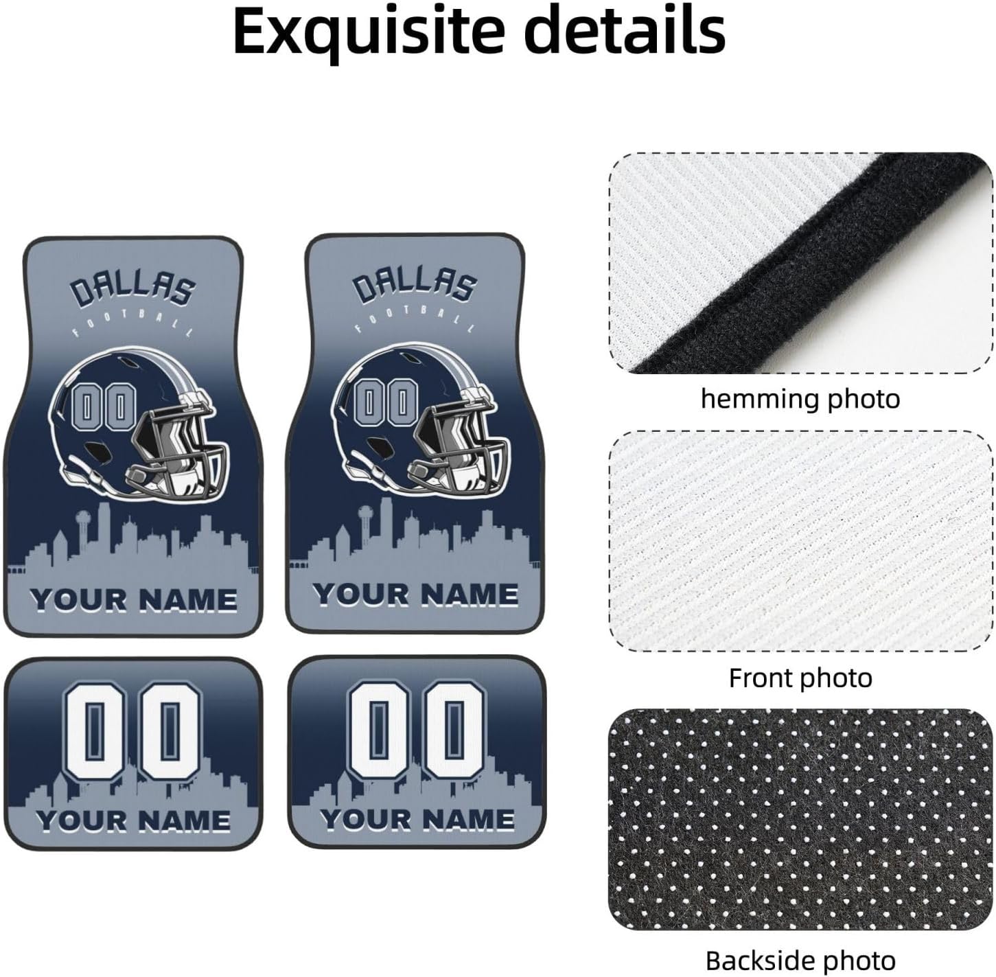 Custom Dallas Car Floor Mats Personalized Name Number Universal Car Foot Mats for 4 Pieces Customized Auto Interior Decorative Protection Foot Non Slip Carpet for Truck Van SUV