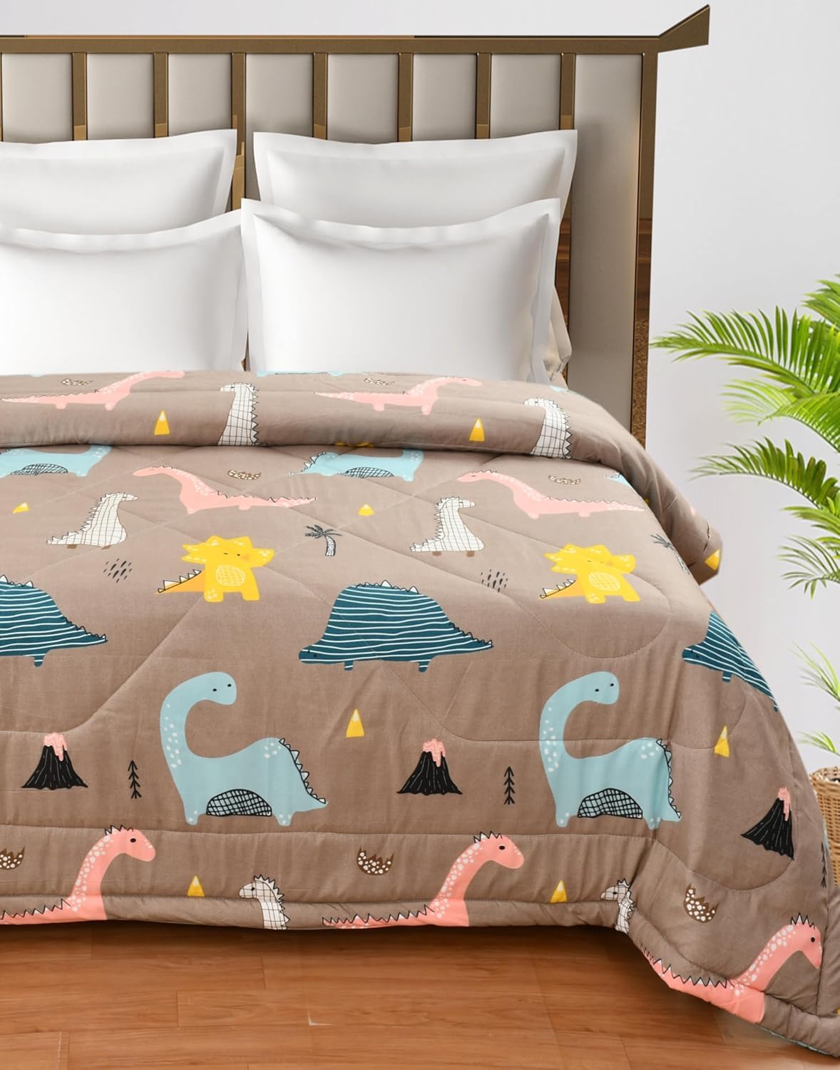 Glace Cotton Printed Reversible Kids Double Bed & Kids Comforter/Dohar/Quilt, 200 GSM (90x100Inch) (Old Dino)-image-0