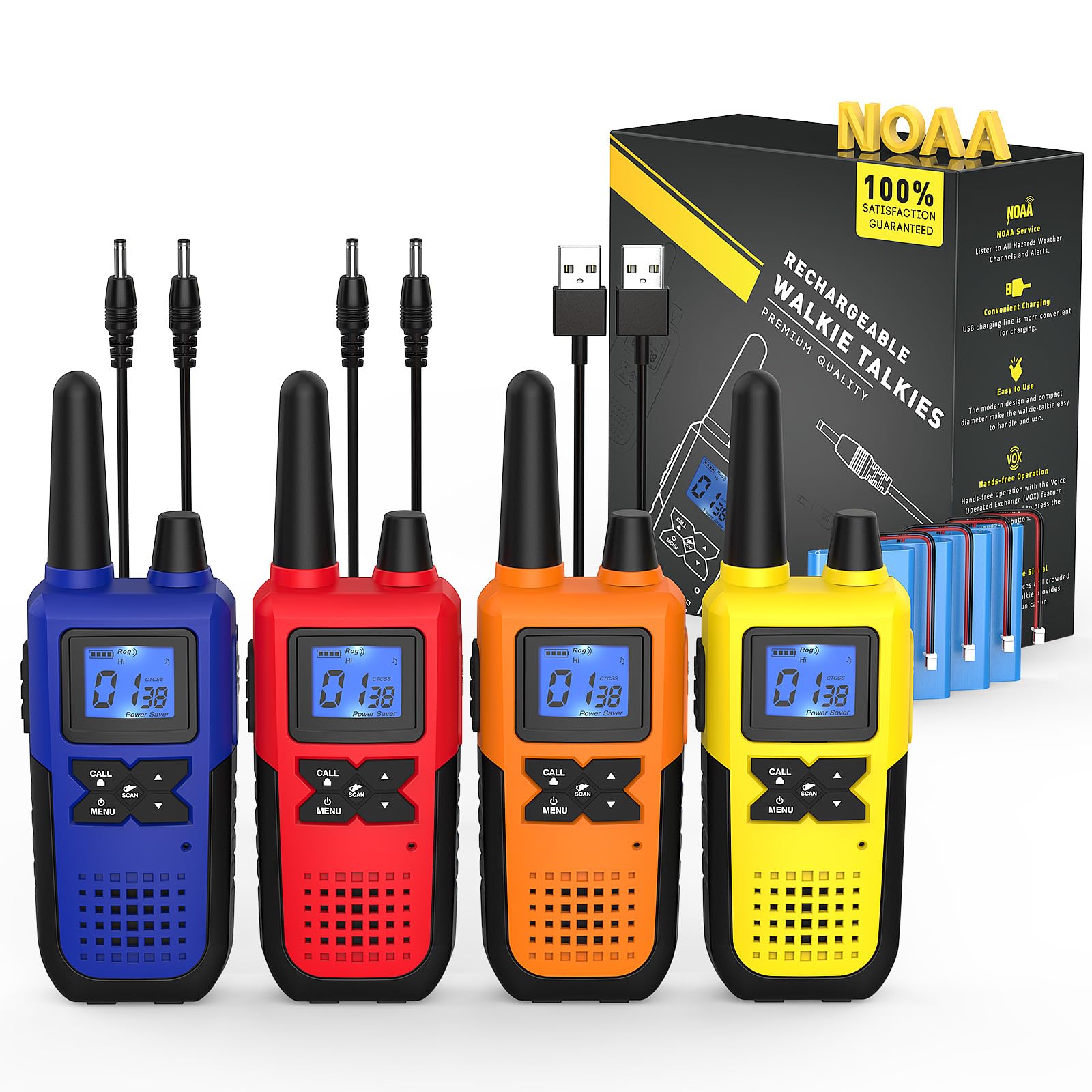 Topsung Walkie Talkies for Adults Long Range Rechargeable with NOAA Weather Alert, Multi-Purpose 2 Way Radios 4 Pack for Team Work Seniors Care Kids Adventure Family Camping Hiking Skiing Cruise