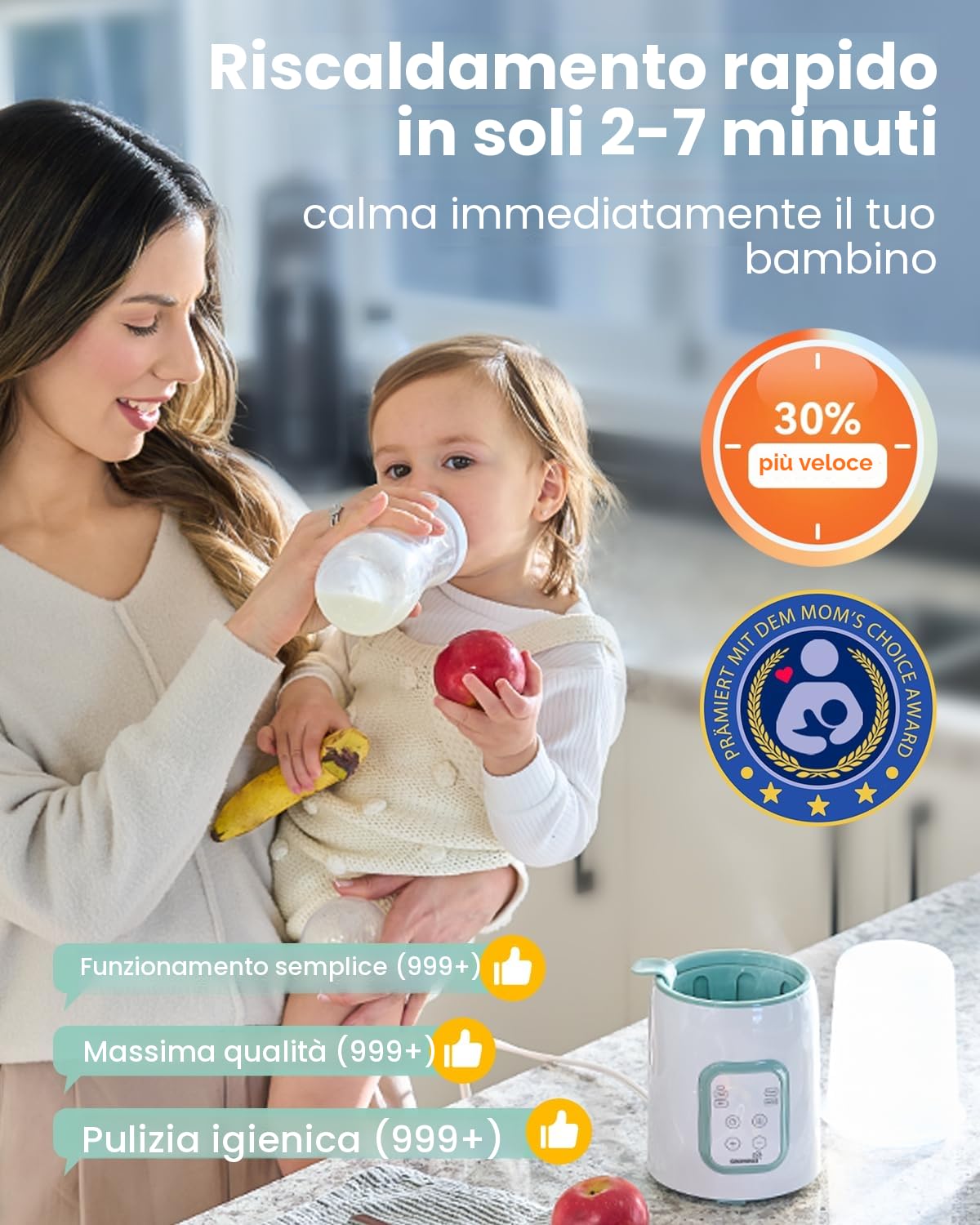 Scaldabiberon, Sterilizzatore Biberon 8 in 1 lcd Controllo Accurato Della Temperatura Per Latte Materno,Riscaldatore Di Alimenti Per Bambini Veloce e Scongelamento Scalda Senza Bpa Con Display