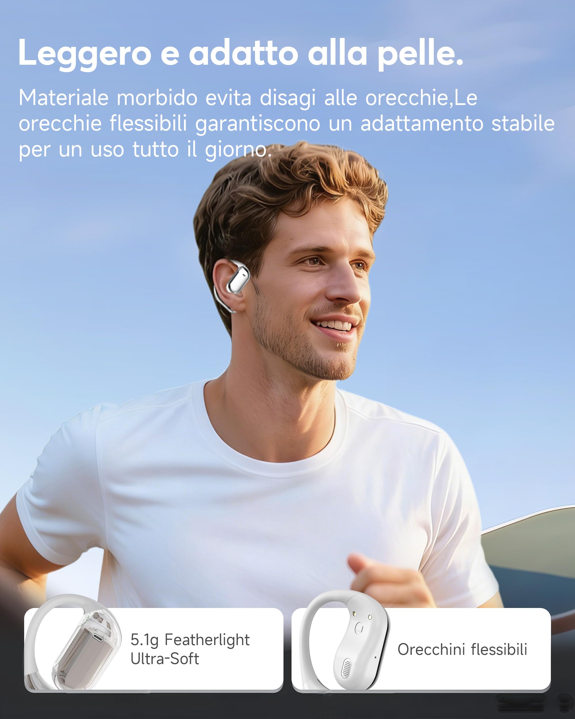 Cuffie Bluetooth Auricolari Bluetooth 5.4, Sport Cuffiette Wireless, Cuffie Open Ear 48 Ore di Riproduzione, Cuffie Senza Filo HiFi Stereo IP7 Impermeabili, Auricolare per iOS & Android, Bianco Avorio