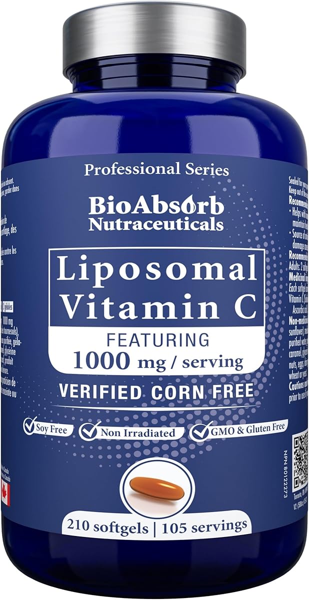 Bio Absorb Nutraceuticals Liposomal Vitamin C 1000mg. 70-Day Supply, 210 Softgel Capsules. Corn-Free, Soy-Free, Non GMO.