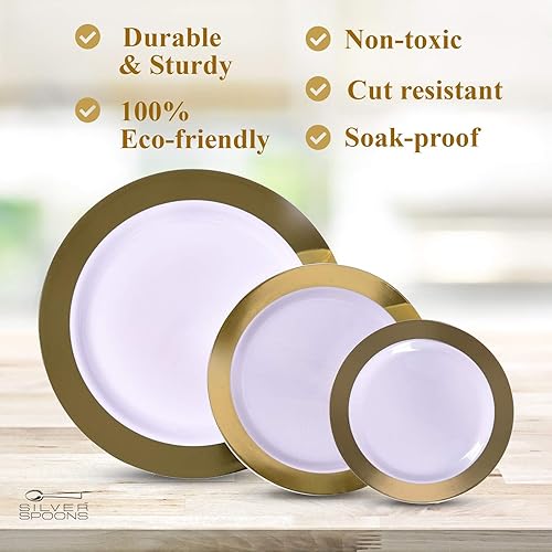 Miniatura 6 de SILVER SPOONS Elegantes platos de postre desechables para fiestas  (10 piezas) juego de vajilla desechable resistente de 7.5 pulgadas, platos de