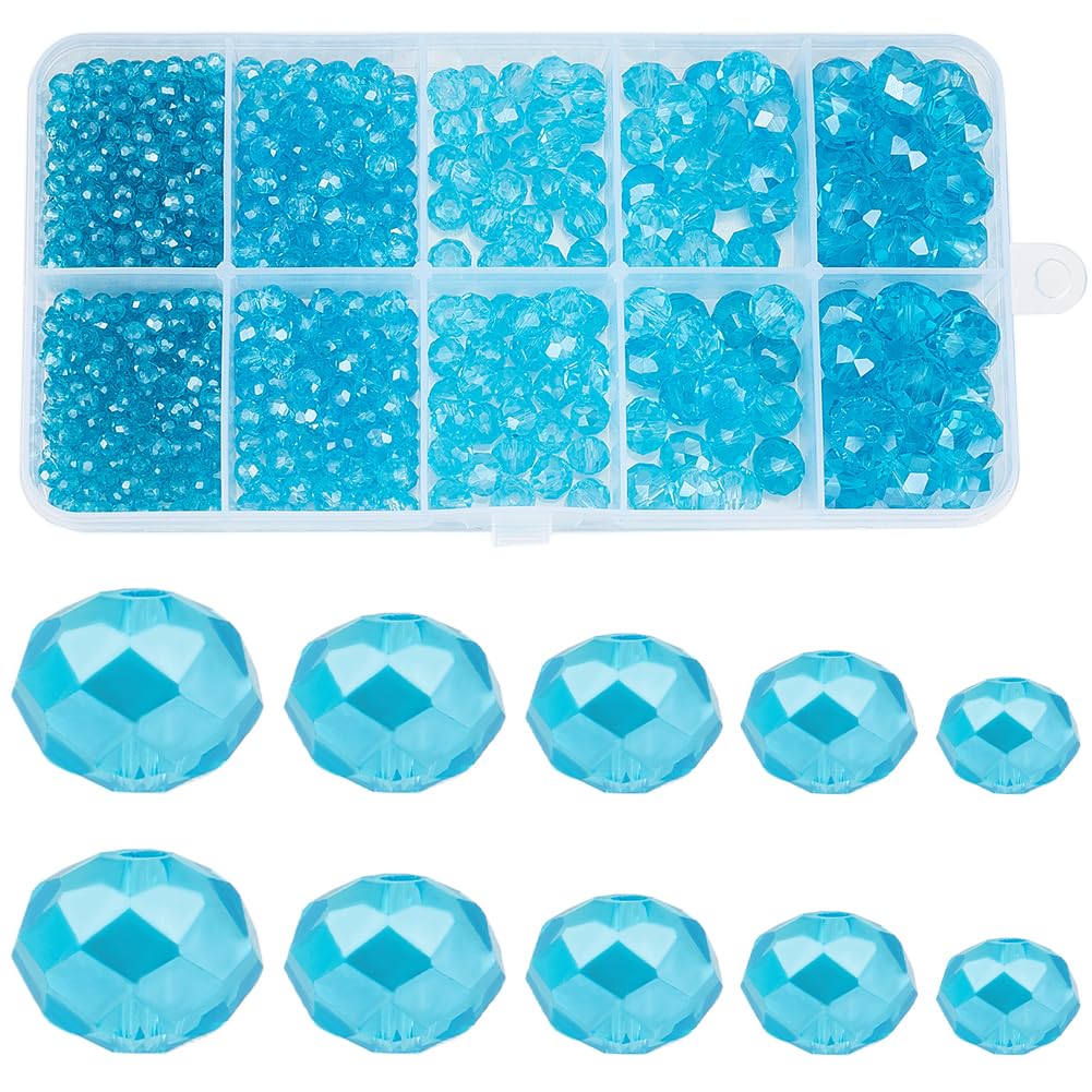 SUNNYCLUE 1 Box 780Pcs Rondelle Faceted Beads Crystal Glass Spacer Bead Bulk AB Color Royal Blue Assorted Gemstone Round Loose Stone Beads for