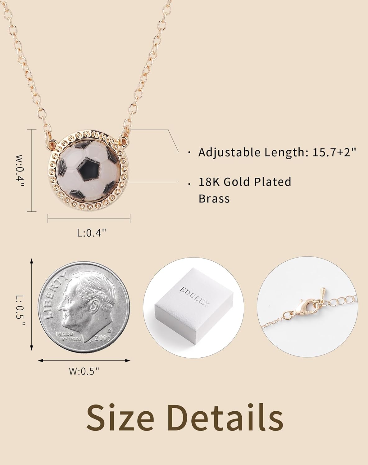 Football Soccer Pendant Necklace for Women Men - 18K Gold Plated Brass Sport Jewelry for Anniversary Fans Holiday - Image 6