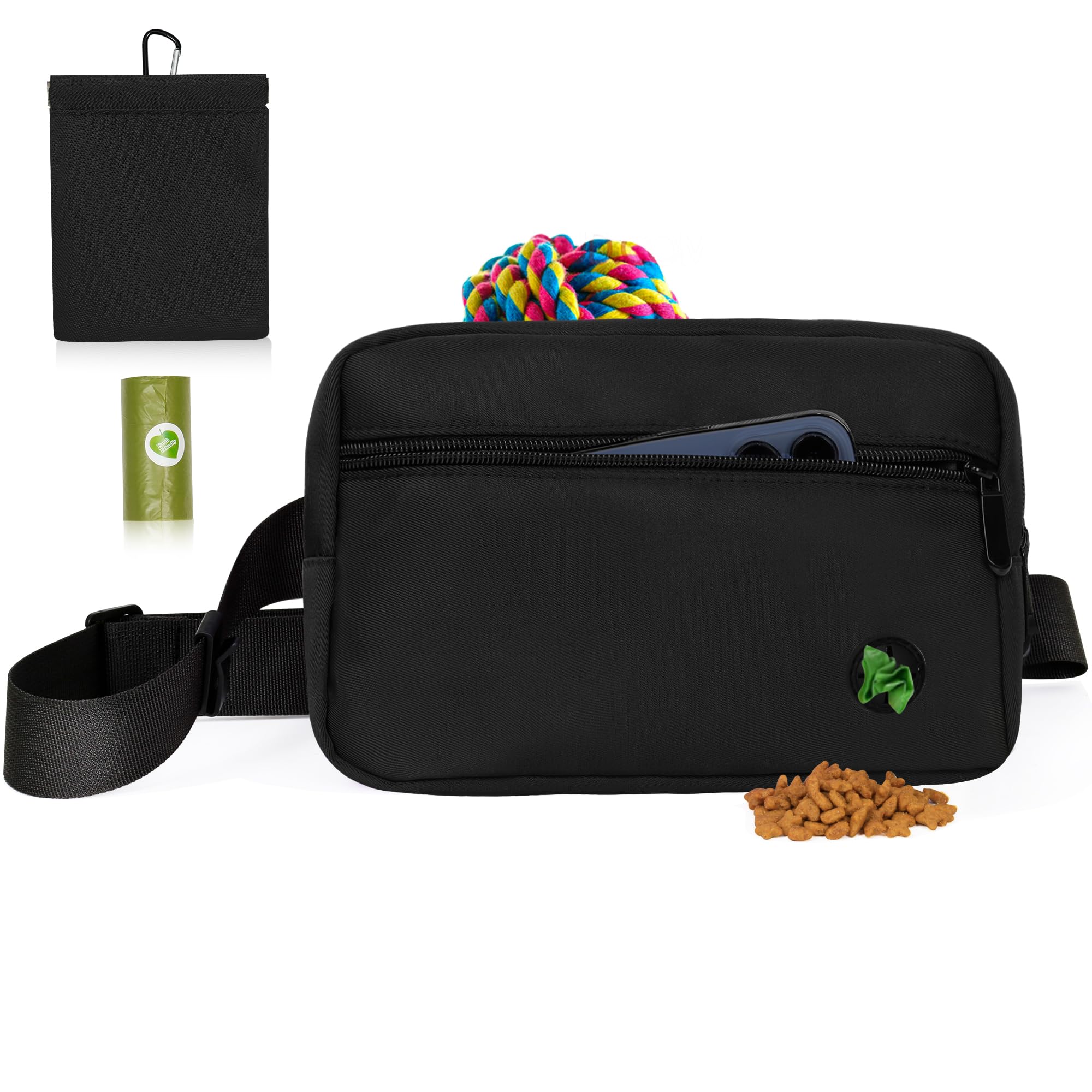Dog Walking Bag with Carabiner, Puppy Training Bag Fanny Pack for Dogs Treats, Dog's Treat Pouch with Poop Bags Holder, Hands-Free Snack Bags for Animal with Adjustable Waist Belt (Black) โ image 1