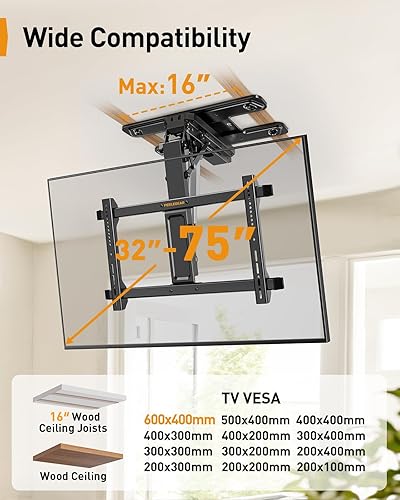 Miniatura 2 de Perlegear Soporte eléctrico para TV de techo con aplicación y control remoto, soporte de techo motorizado de movimiento completo para televisores