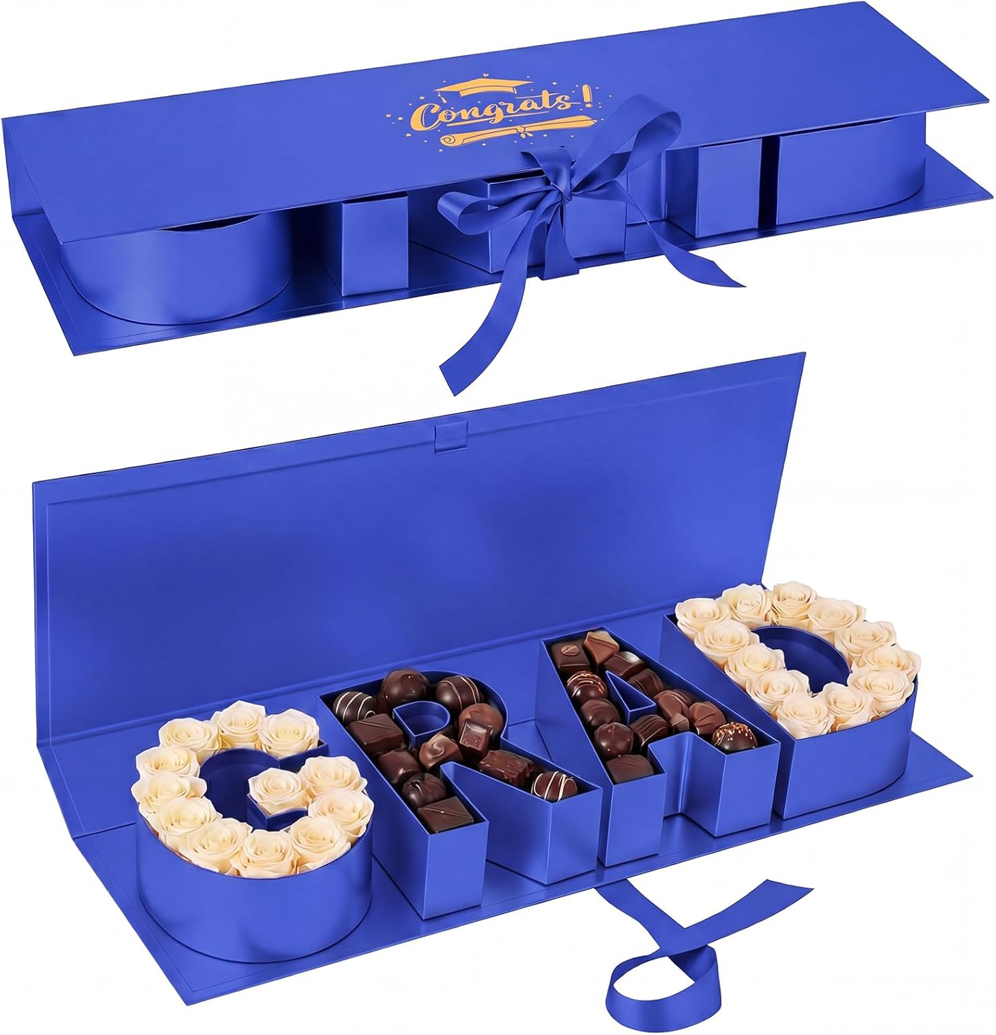 Trandraft Graduation Flower Gift Box Empty Grad Letter Large Flower Box with Ribbon Chocolate Rose Bouquet Package for Graduation Birthday Class Reunion Party Favor Supplies(Black,with Logo)