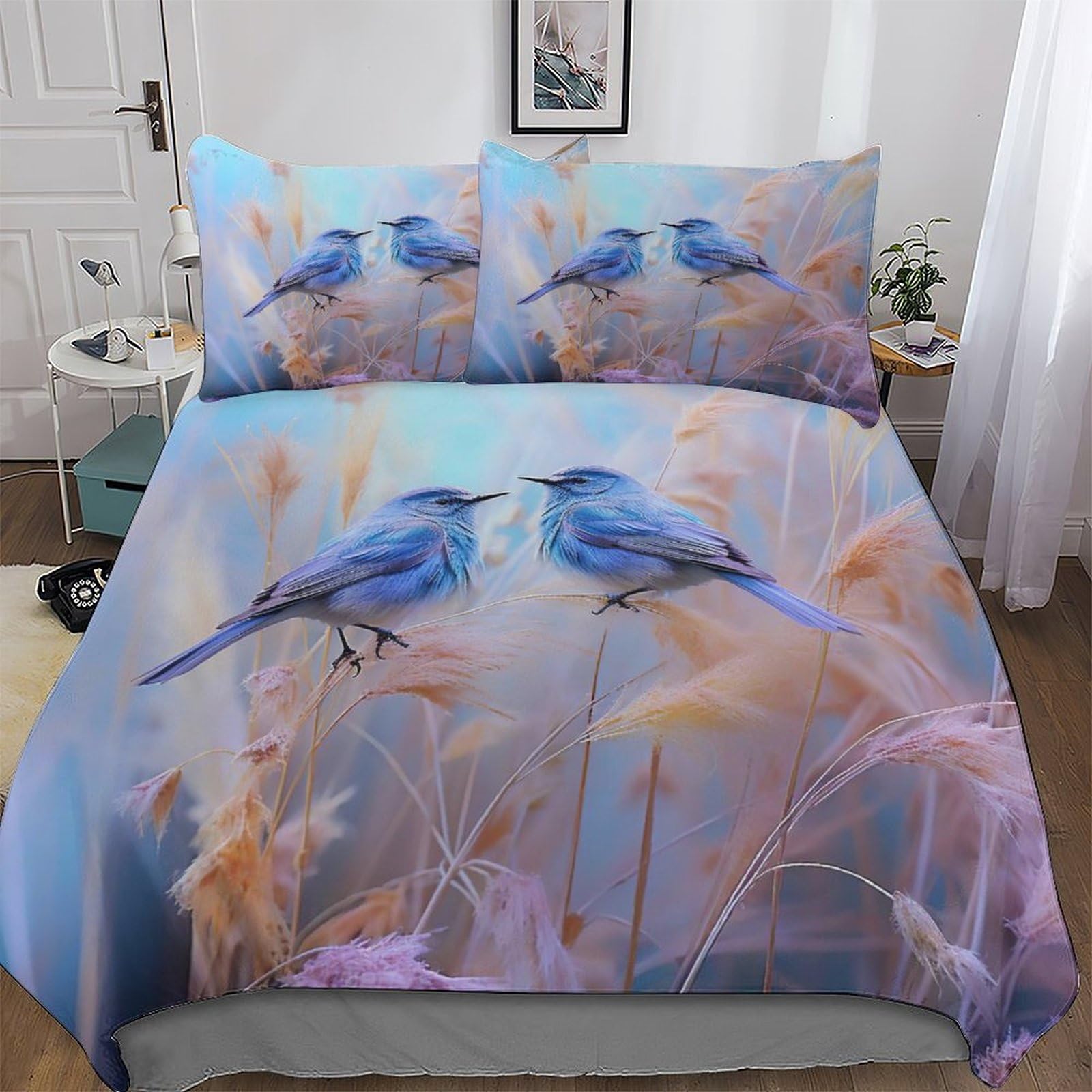Housse de couette oiseau 220x240 cm en microfibre avec 2 taies d'oreiller