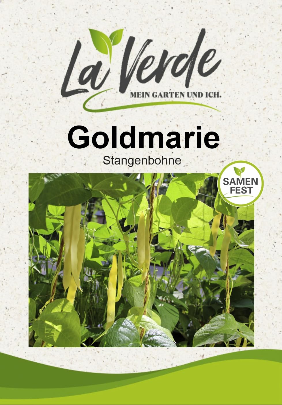 La Verde MEIN GARTEN UND ICH. Goldmarie Bohnensamen für ca. 70 Pflanzen, Stangenbohne, gelbe flache Hülsen, Saatgut ohne Gentechnik
