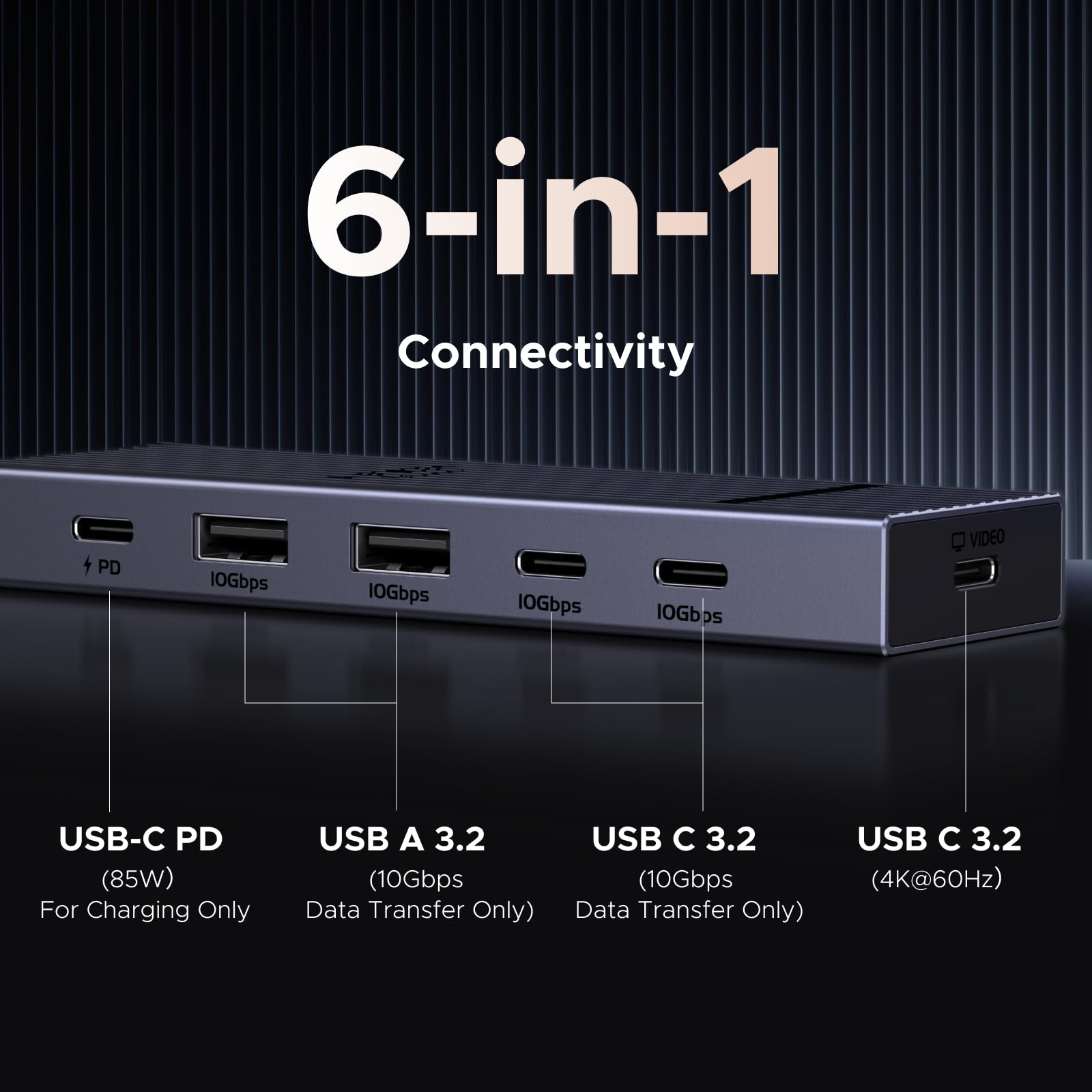 UGREEN Revodok USB-C Hub 4K@60Hz Video Adapter 10Gbps 2×USB-A 3.2 + 2×USB-C 3.2 100W PD, Aluminum Travel Dock Compatible with Portable Monitor, MacBook Pro/Air, iPad Pro, Steam Deck, Dell XPS