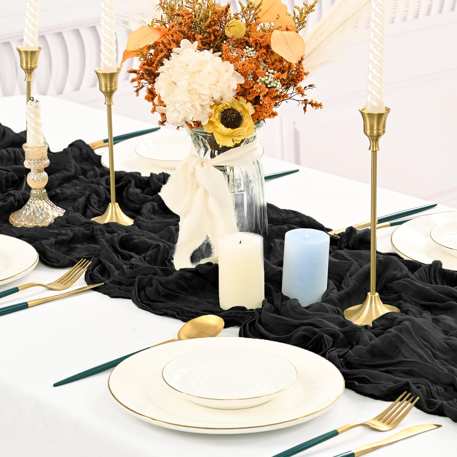 16 Pack Gauze Cheesecloth Table Runner 10ft Long Black Rustic Gauze Boho Wedding Table Runners 21.5 x 120 Inch for Wedding,Bridal Shower,Party,Banquet Decoration - Image 4