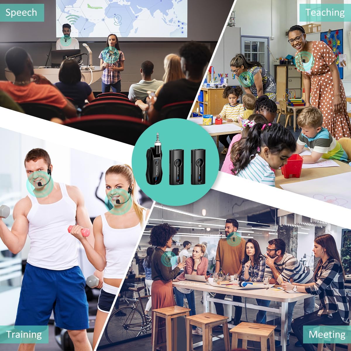 KIMAFUN Wireless Lavalier Microphone System, Wireless 2.4GHz Lapel Mics Handheld Mic 2 in 1 for Teaching, Teachers, Speech, Tour Guiding, Speaker, Amplifier, PA System, Broadcast, KM-G70(2TX1RX)