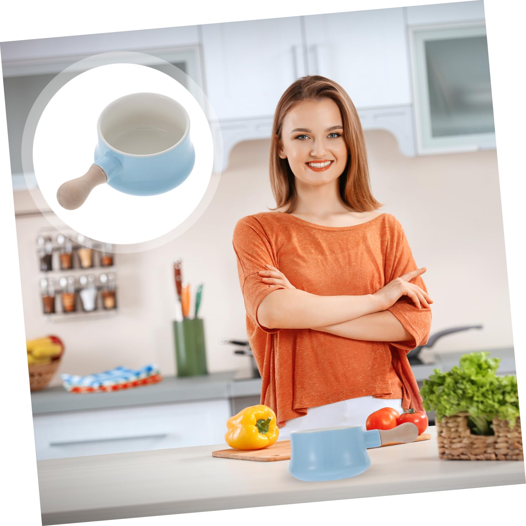 Ciieeo Tazón De Cerámica Para Sopa y Leche Diseño Simple Mango De Madera Para Casa