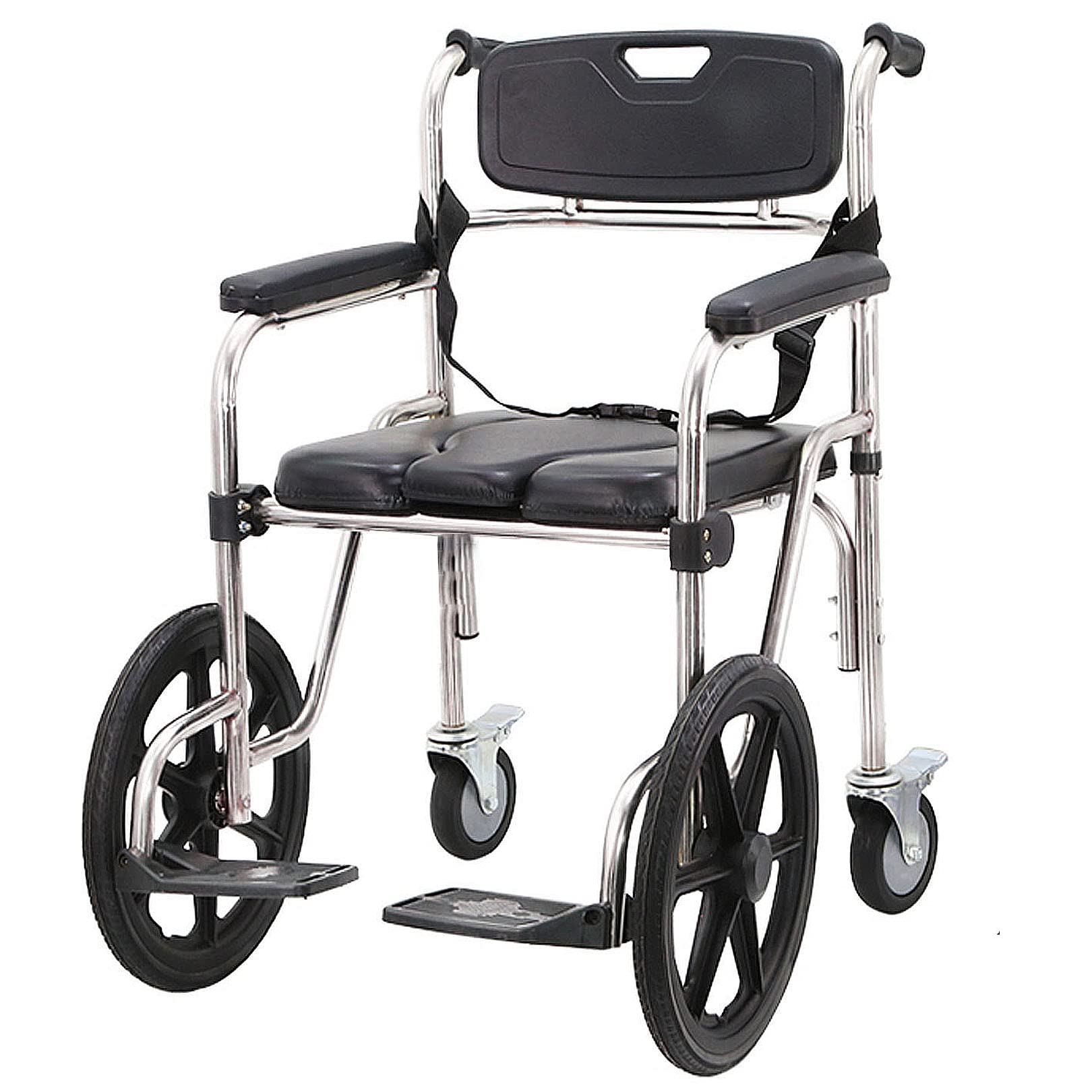 Gthtuhfd 1 Personal Mobility Assist Bedside Commode Chair Stainless Steel Shower Wheelchair, 4-In- Transport Rolling Toilet Chair With Pu Leather Seat And Backrest