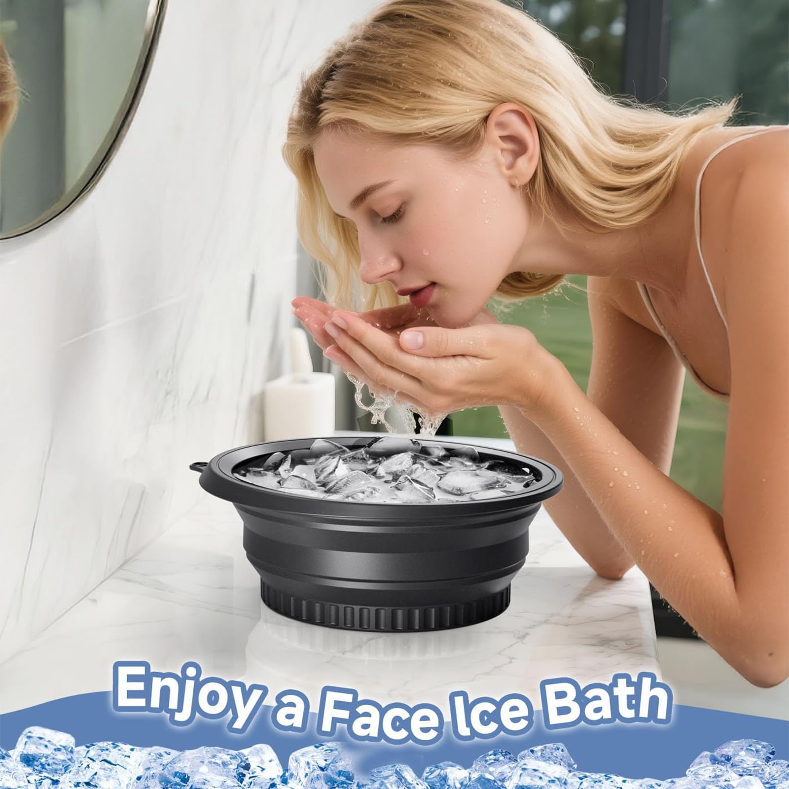Bol à Glace pour Le Visage avec Compartiment à Glace intégré, Bol Pliable en Silicone pour Bain de Glace Facial, thérapie par Immersion Froide, raffermissement de la Peau, soulagement de