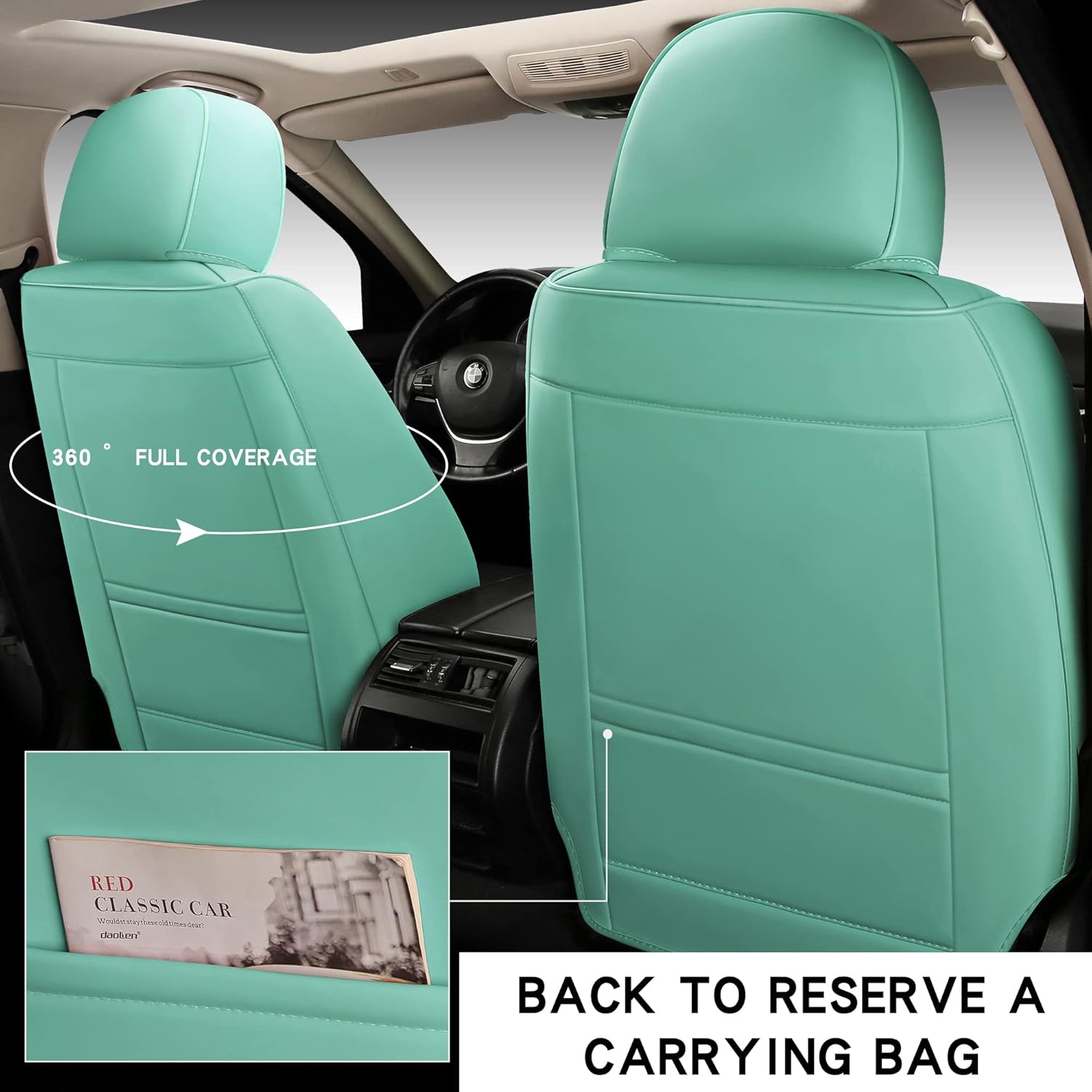 BGYFDU02 Seat Cover 5-Seater Full Set, Airbags Compatible with Synthetic Leather Car Seat Cushion Protectors (Bule-Black)