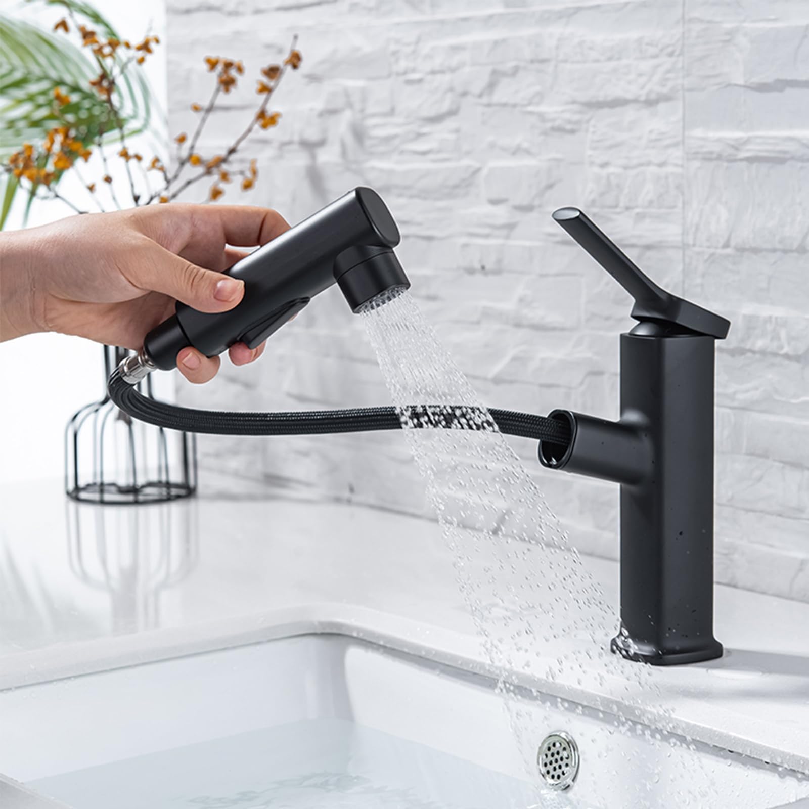Robinet de salle de bain noir hydrypd avec douchette extractible pour lavabo et meuble-lavabo