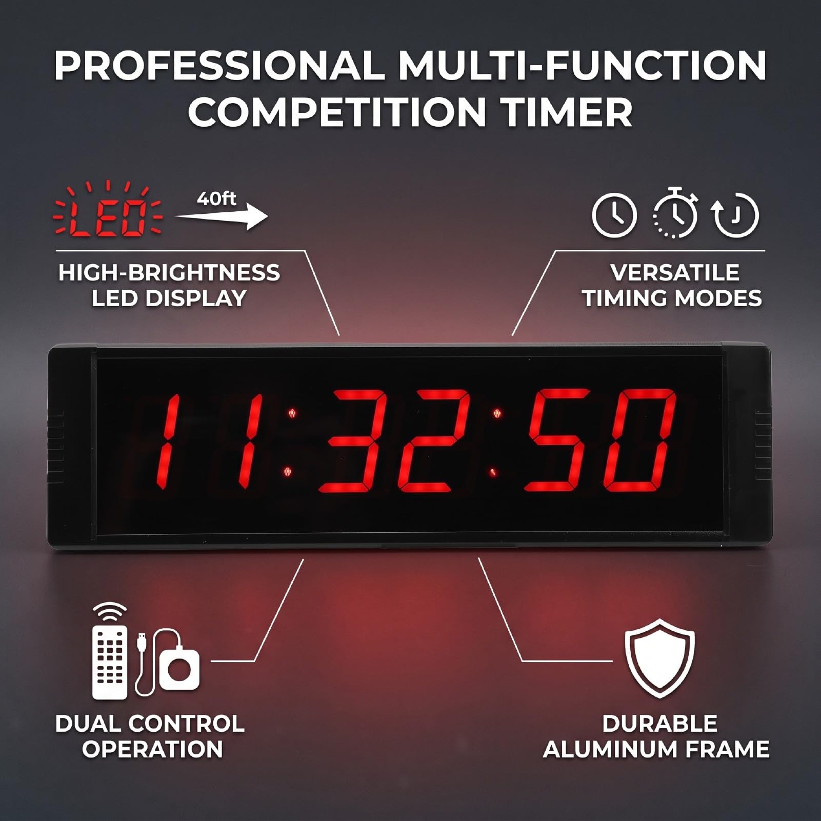 Luocute Cronómetro Grande con Pantalla LED Roja de 1,5 Pulgadas, Temporizador de Competición